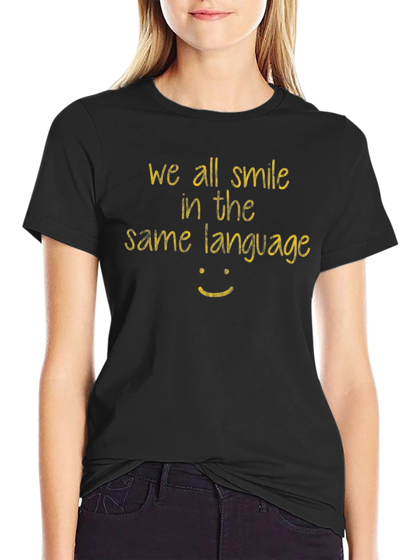 We All Smile T-Shirt - Black Casual Tee