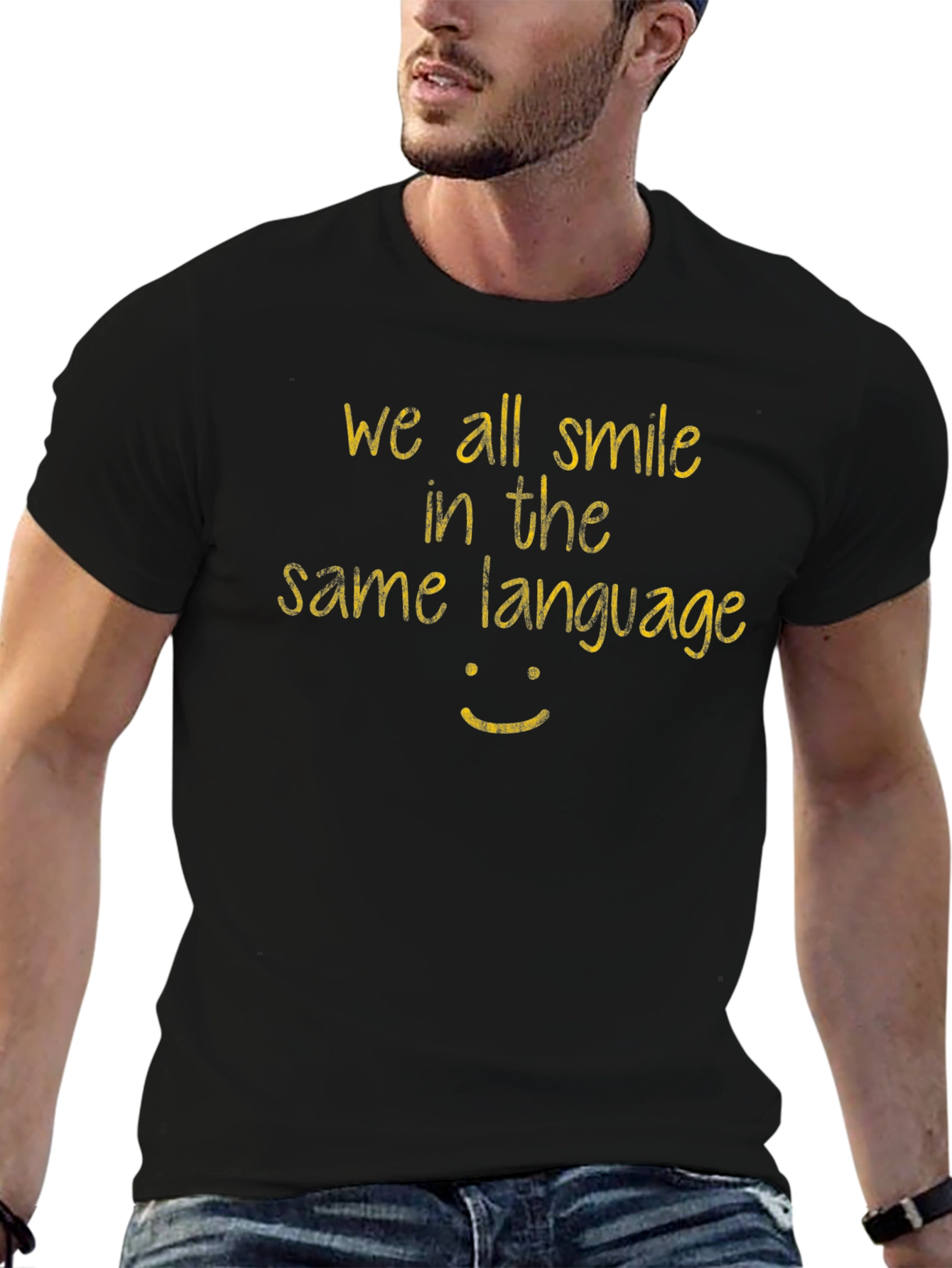 We All Smile T-Shirt - Black Casual Tee