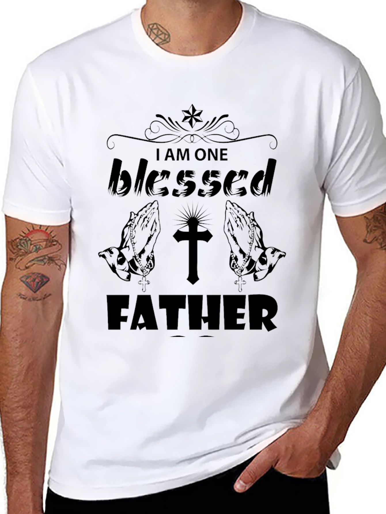 Blessed Father Graphic Tee - Religious Mens Shirt