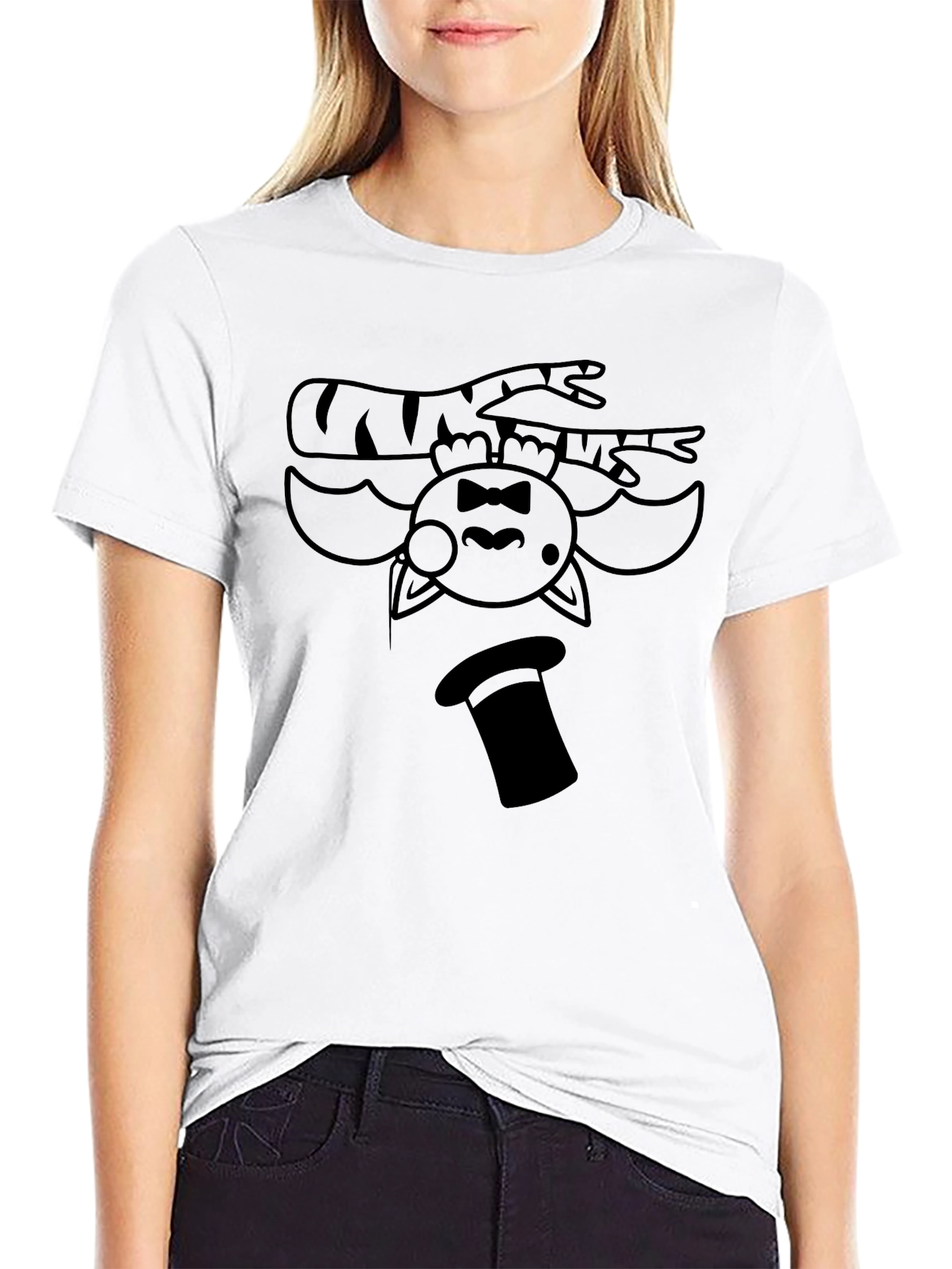 Upside Down Cat Magician Graphic Tee - Black