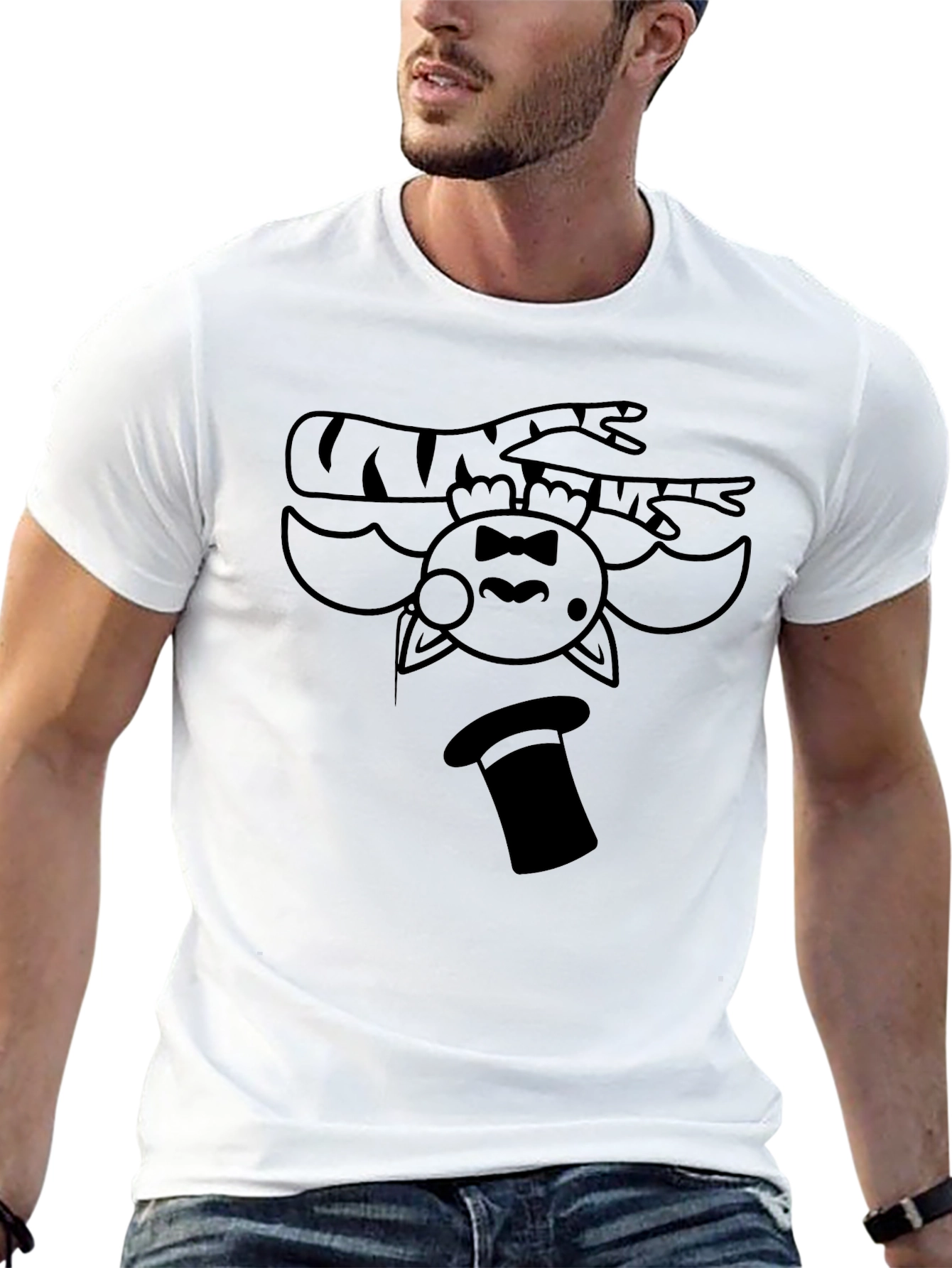 Upside Down Cat Magician Graphic Tee - Black