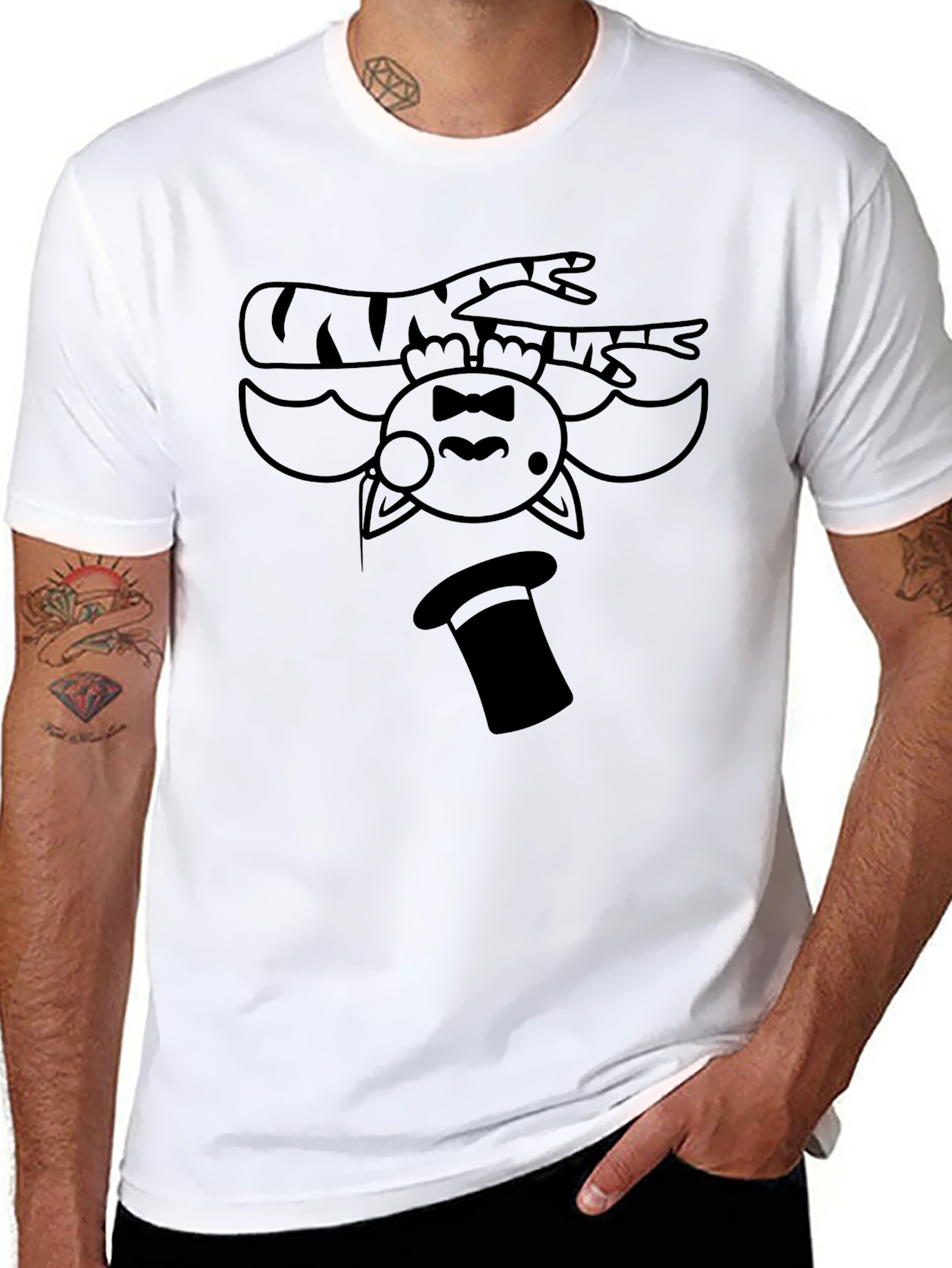 Upside Down Cat Magician Graphic Tee - Black