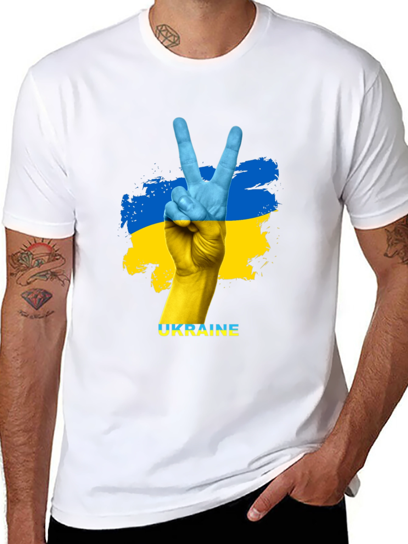 Ukraine Flag Peace Sign Graphic T-Shirt