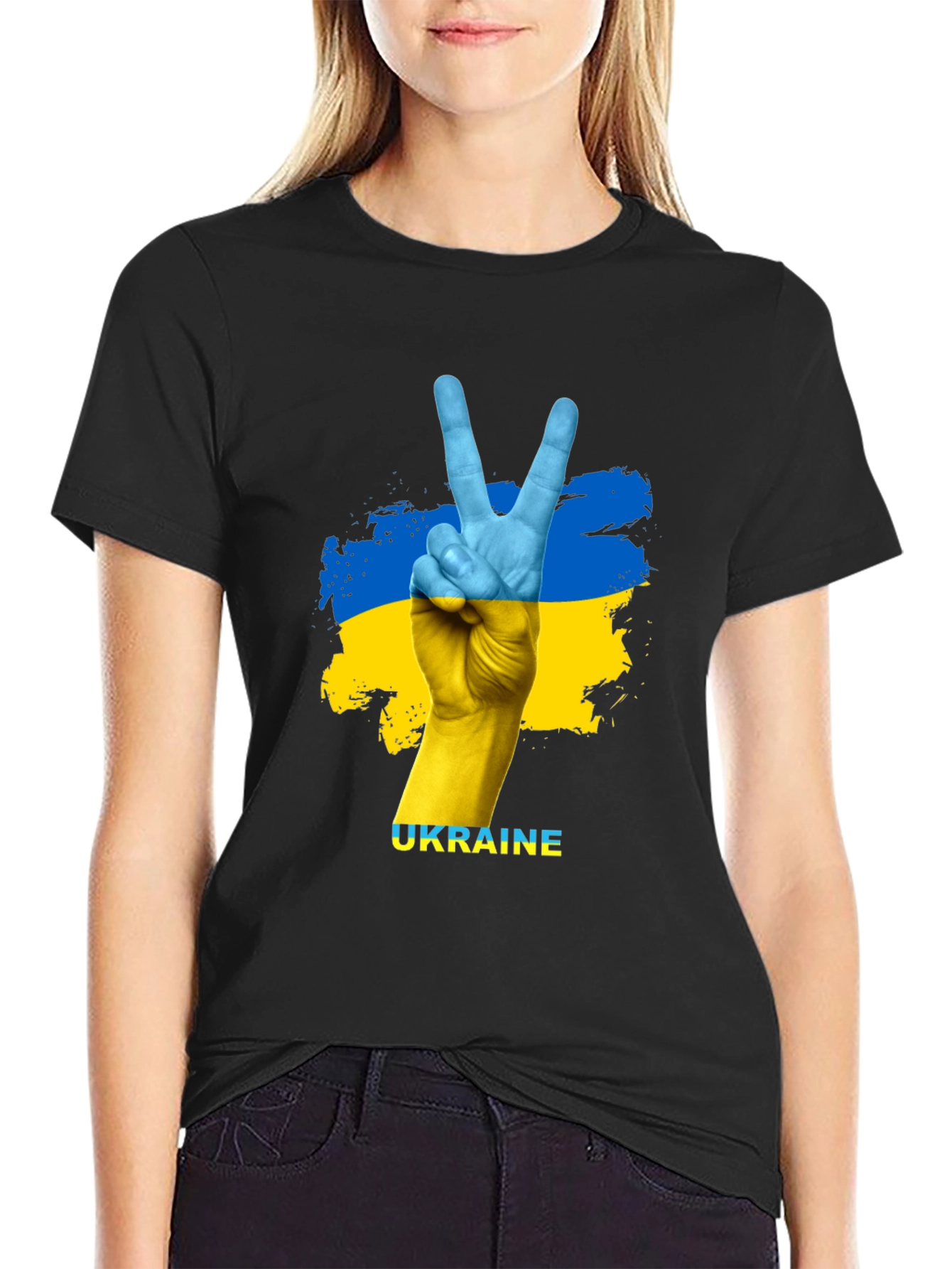 Ukraine Flag Peace Sign Graphic T-Shirt