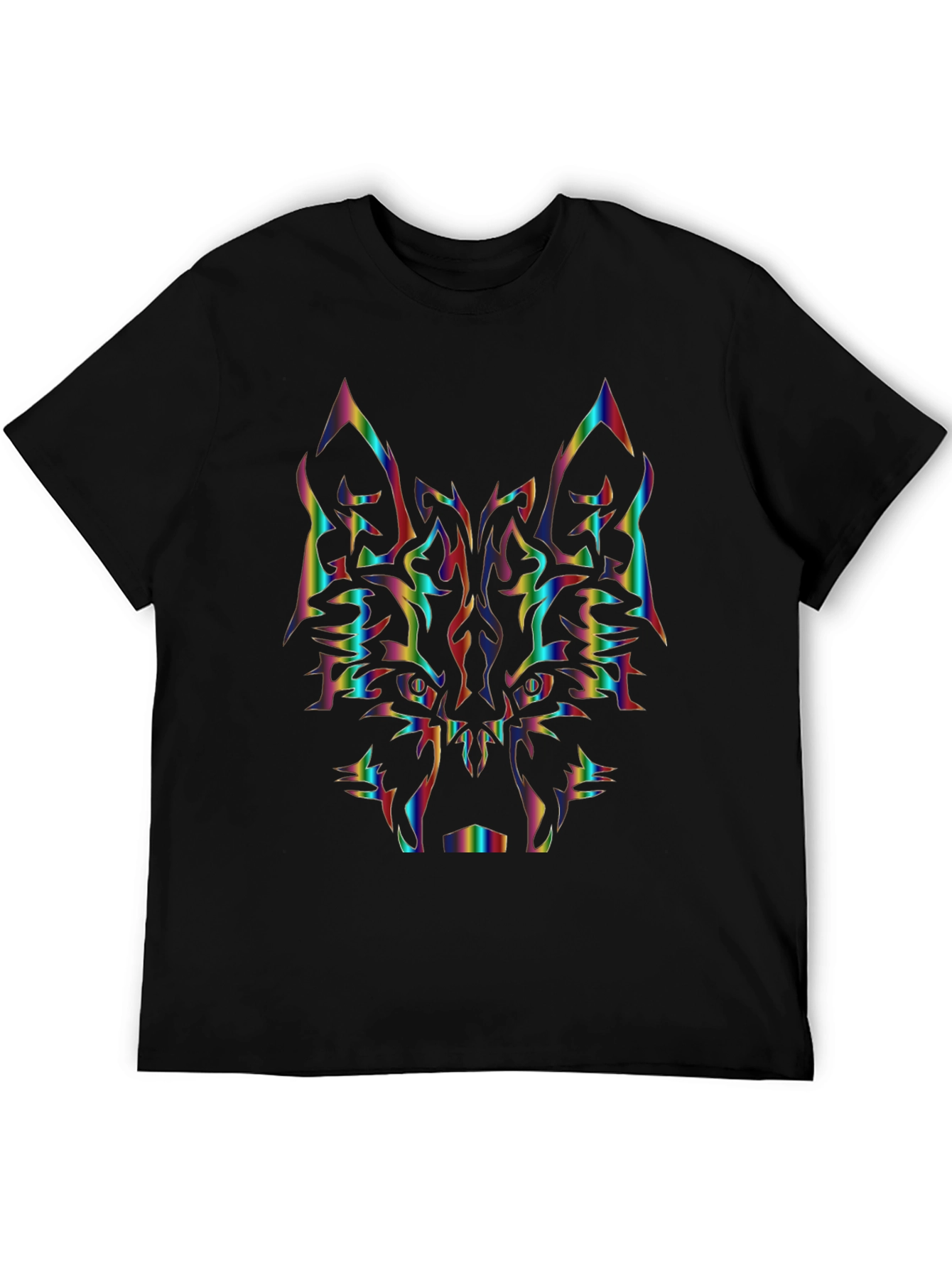 Rainbow Wolf Graphic Tee - Black Cotton Shirt