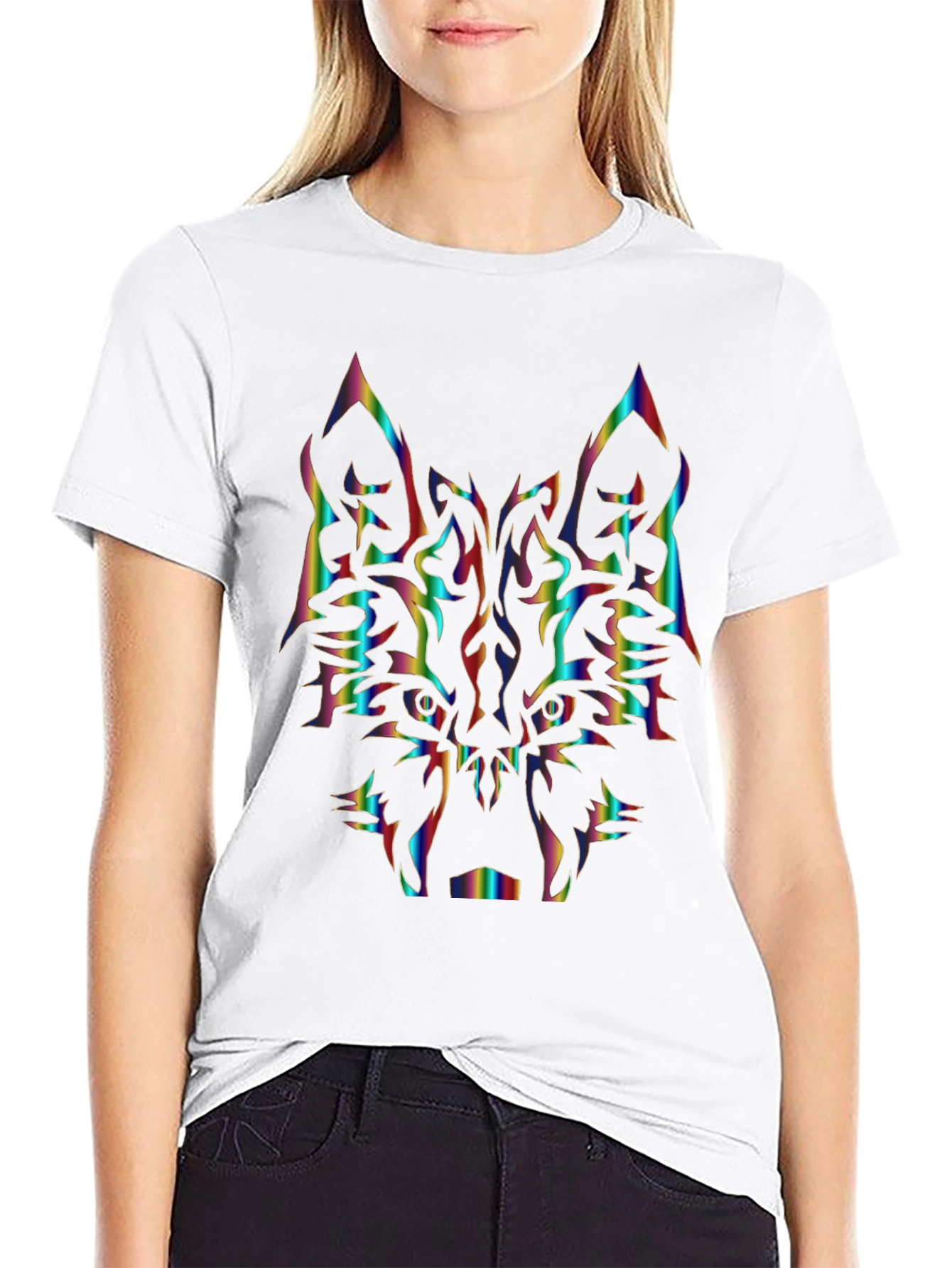 Rainbow Wolf Graphic Tee - Black Cotton Shirt