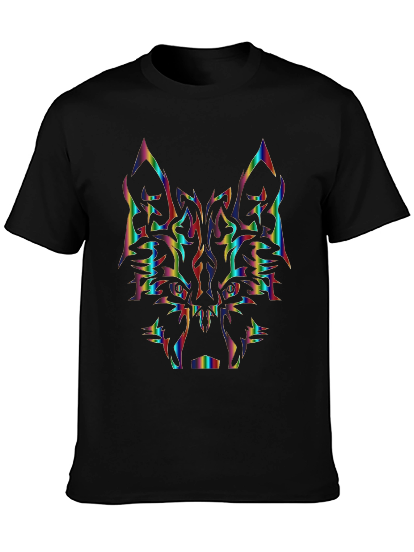 Rainbow Wolf Graphic Tee - Black Cotton Shirt