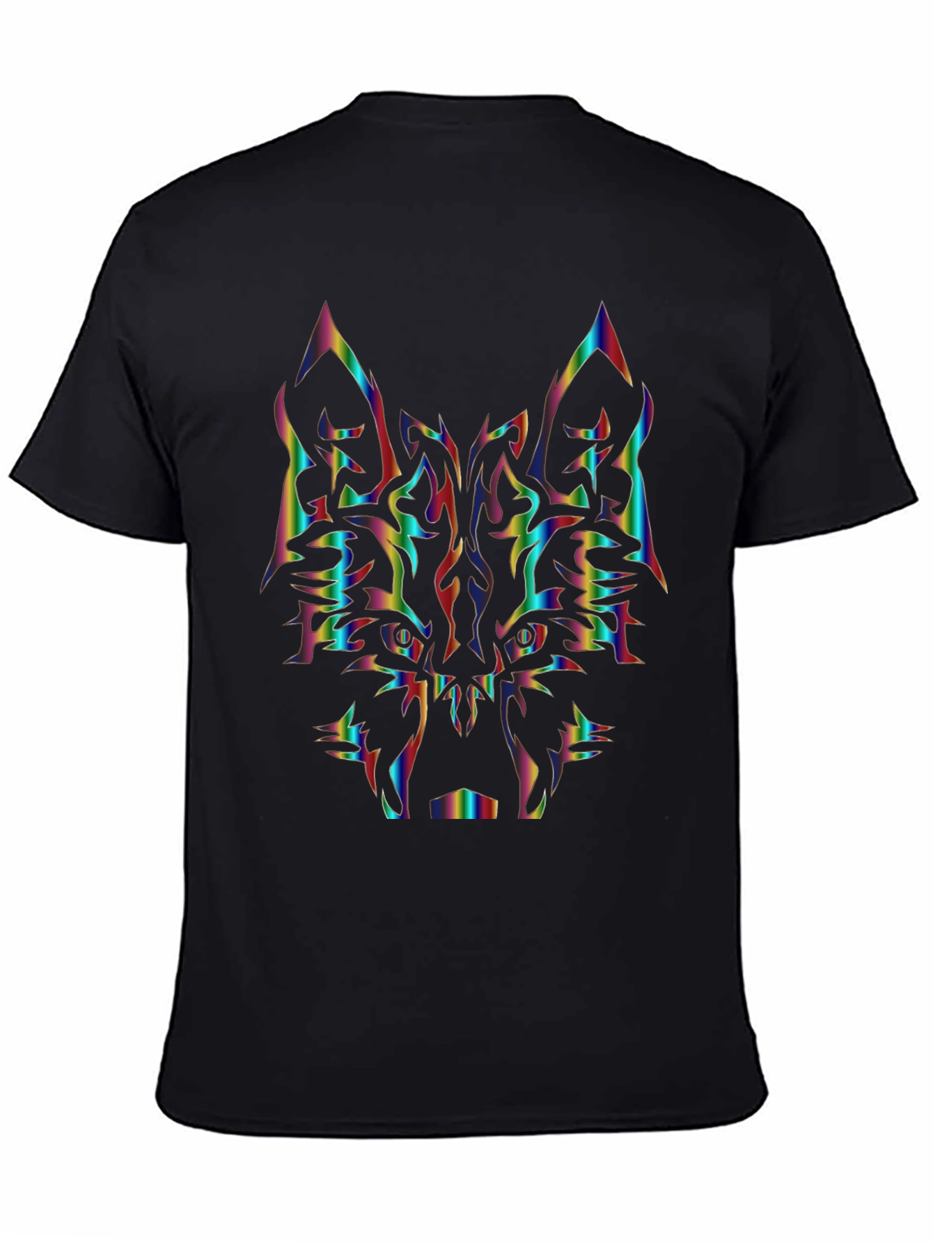 Rainbow Wolf Graphic Tee - Black Cotton Shirt