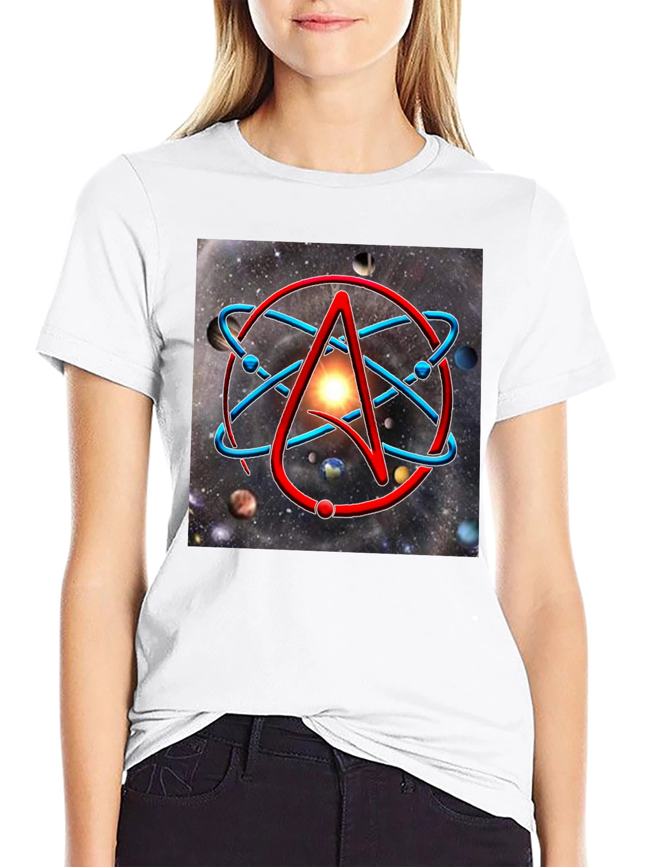 Atheist Symbol T-Shirt - Space Galaxy Design