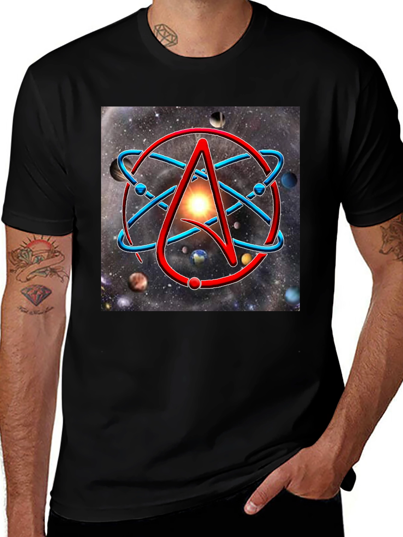 Atheist Symbol T-Shirt - Space Galaxy Design