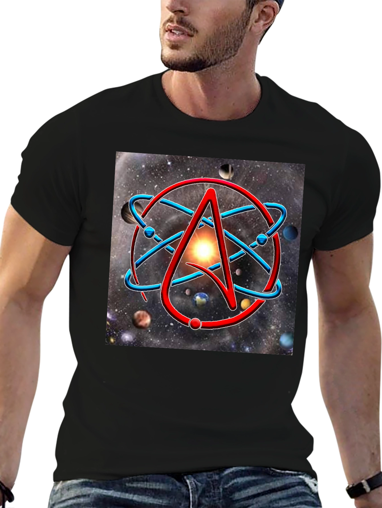 Atheist Symbol T-Shirt - Space Galaxy Design