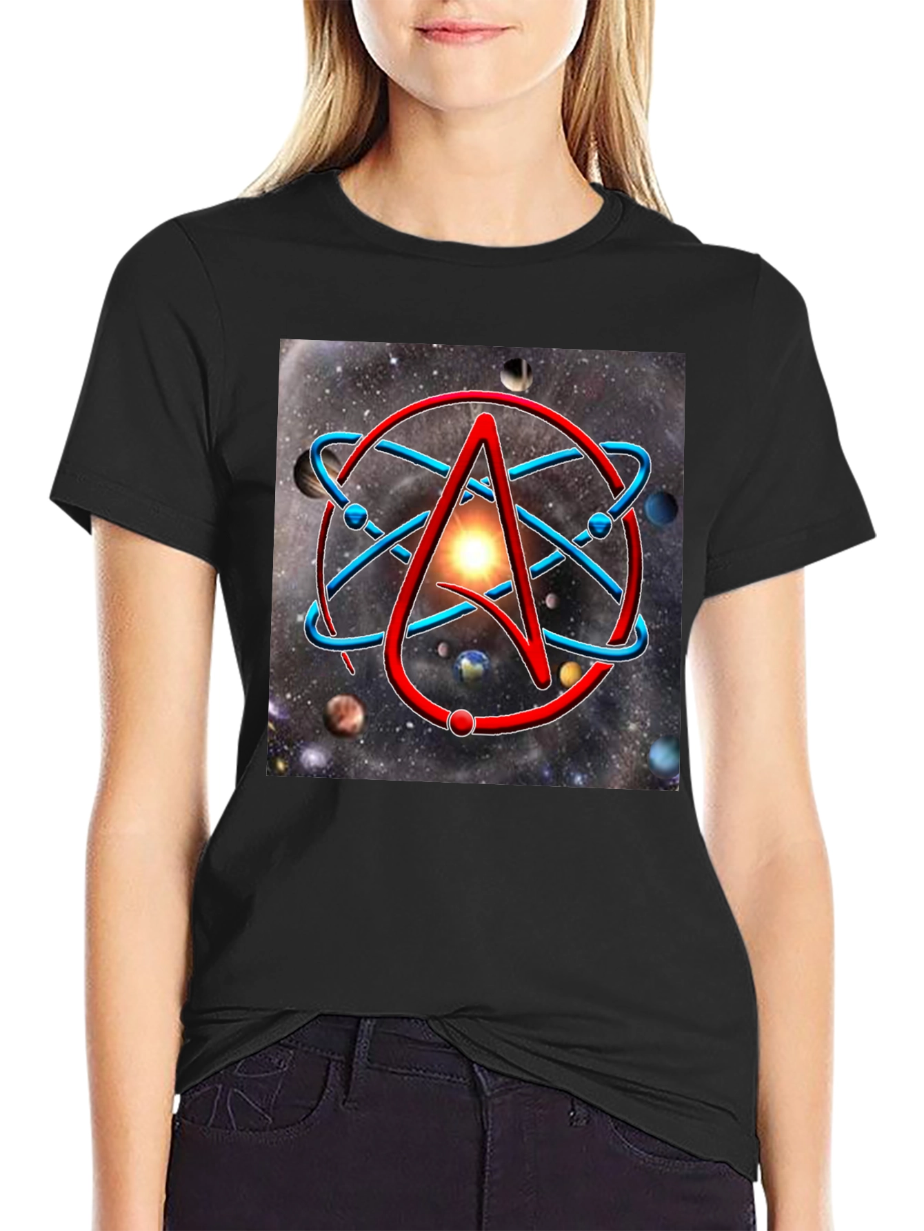 Atheist Symbol T-Shirt - Space Galaxy Design