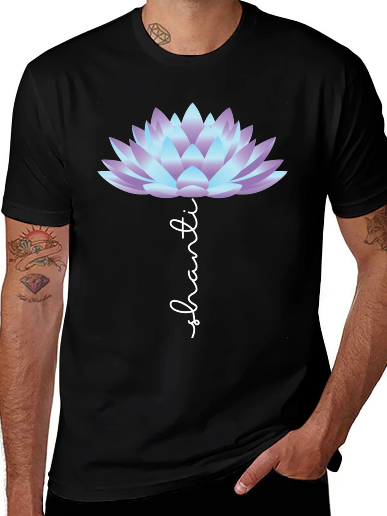 Shanti Lotus Flower Graphic Tee - Black Casual T-Shirt