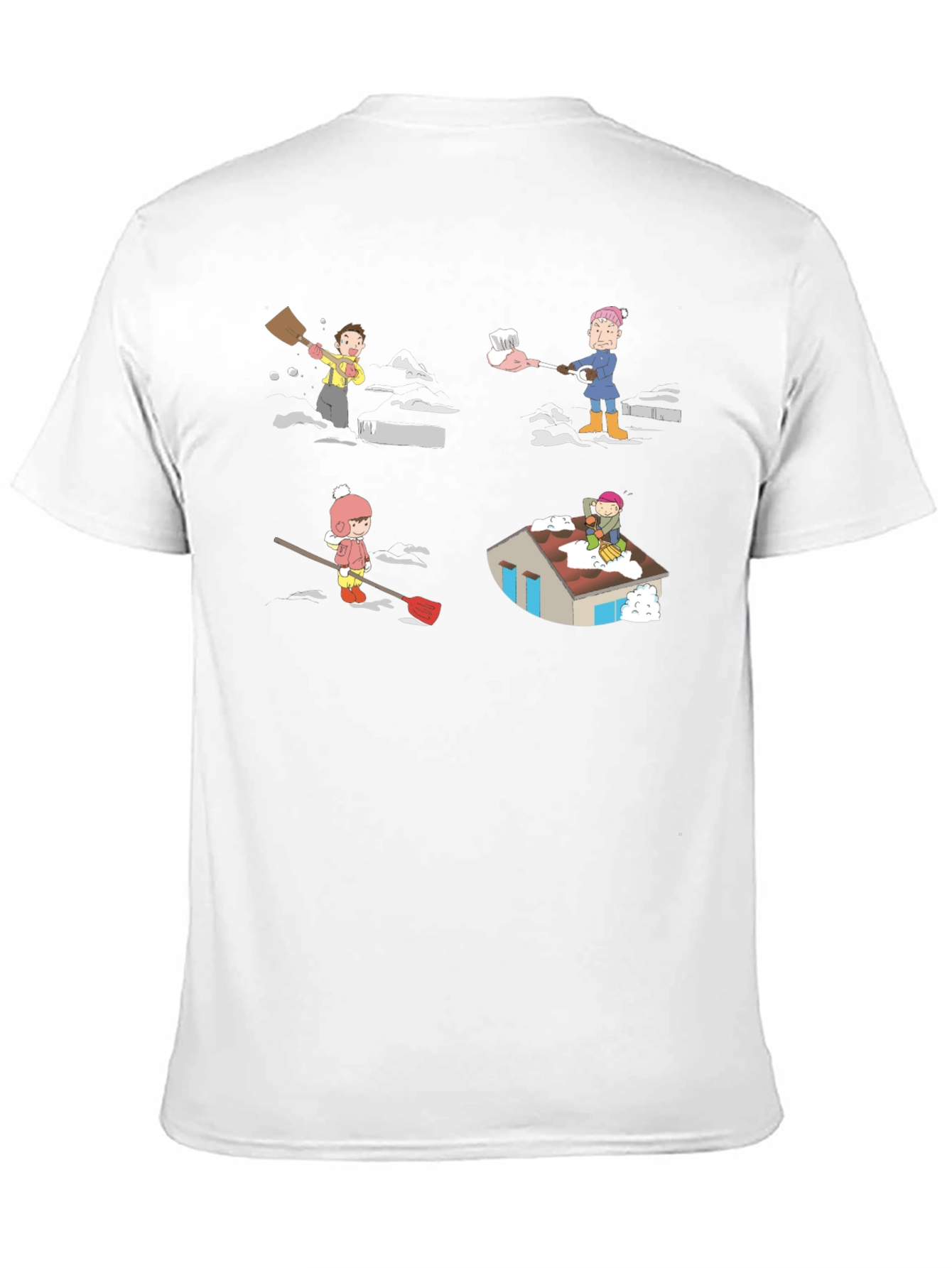 Snow Shoveling Cartoon Graphic Tee - Black