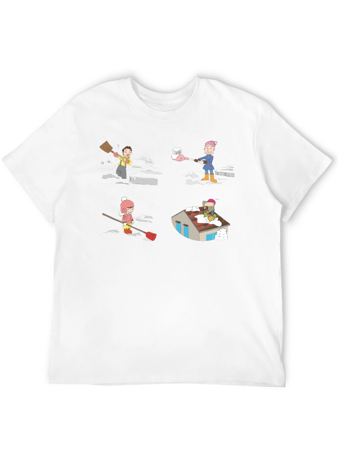 Snow Shoveling Cartoon Graphic Tee - Black