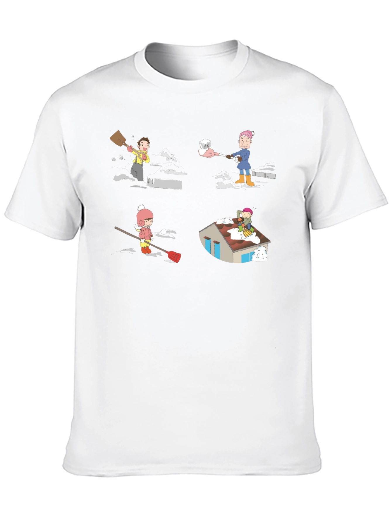 Snow Shoveling Cartoon Graphic Tee - Black