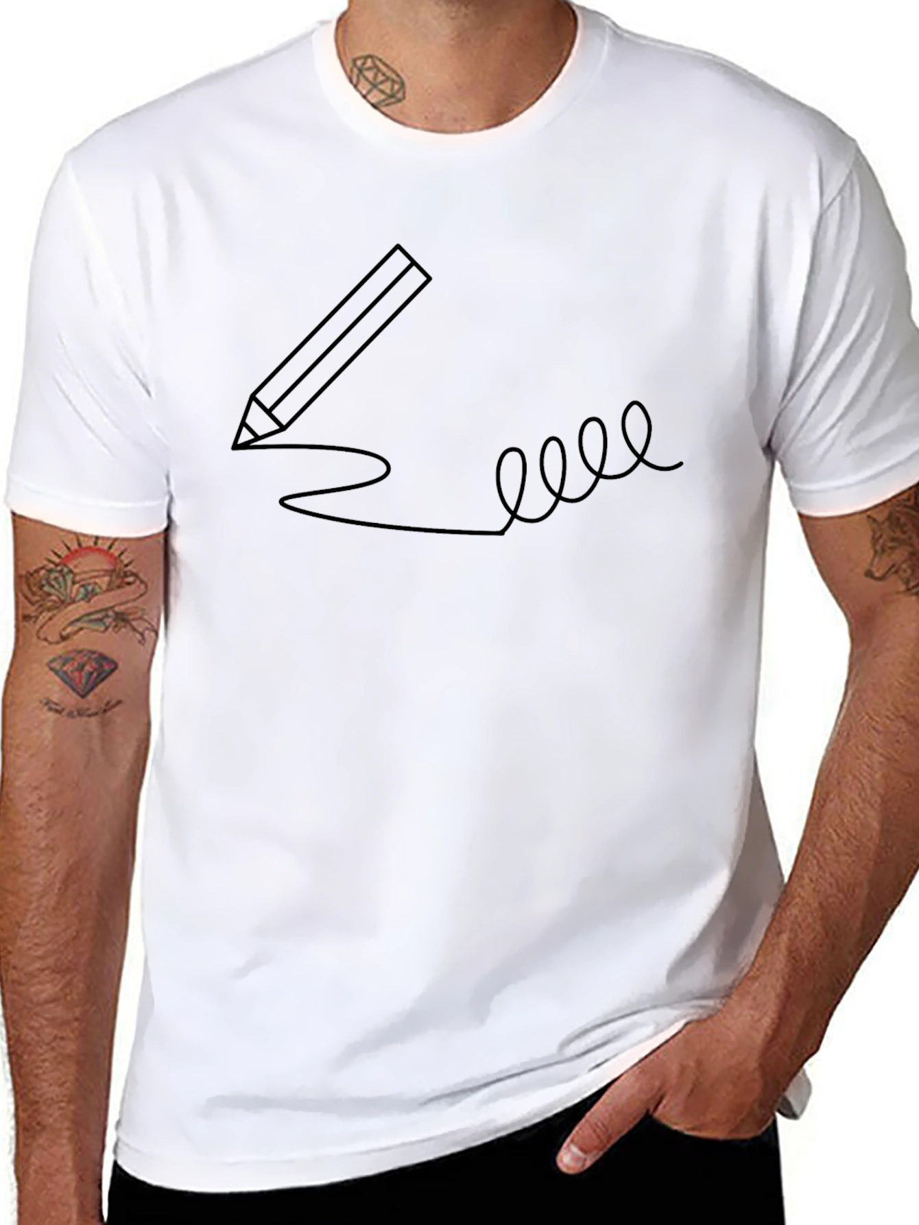 Creative Pencil Sketch Graphic Tee - Black