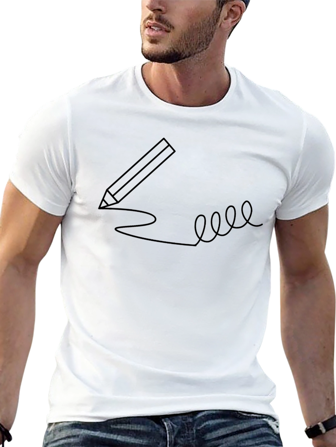 Creative Pencil Sketch Graphic Tee - Black