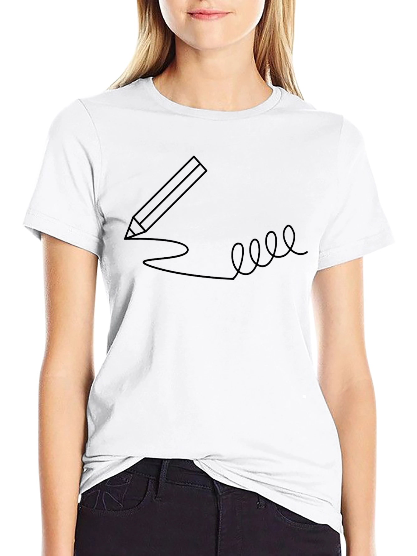 Creative Pencil Sketch Graphic Tee - Black