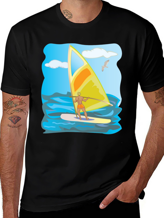 Windsurfing Graphic T-Shirt: Black Cotton Tee