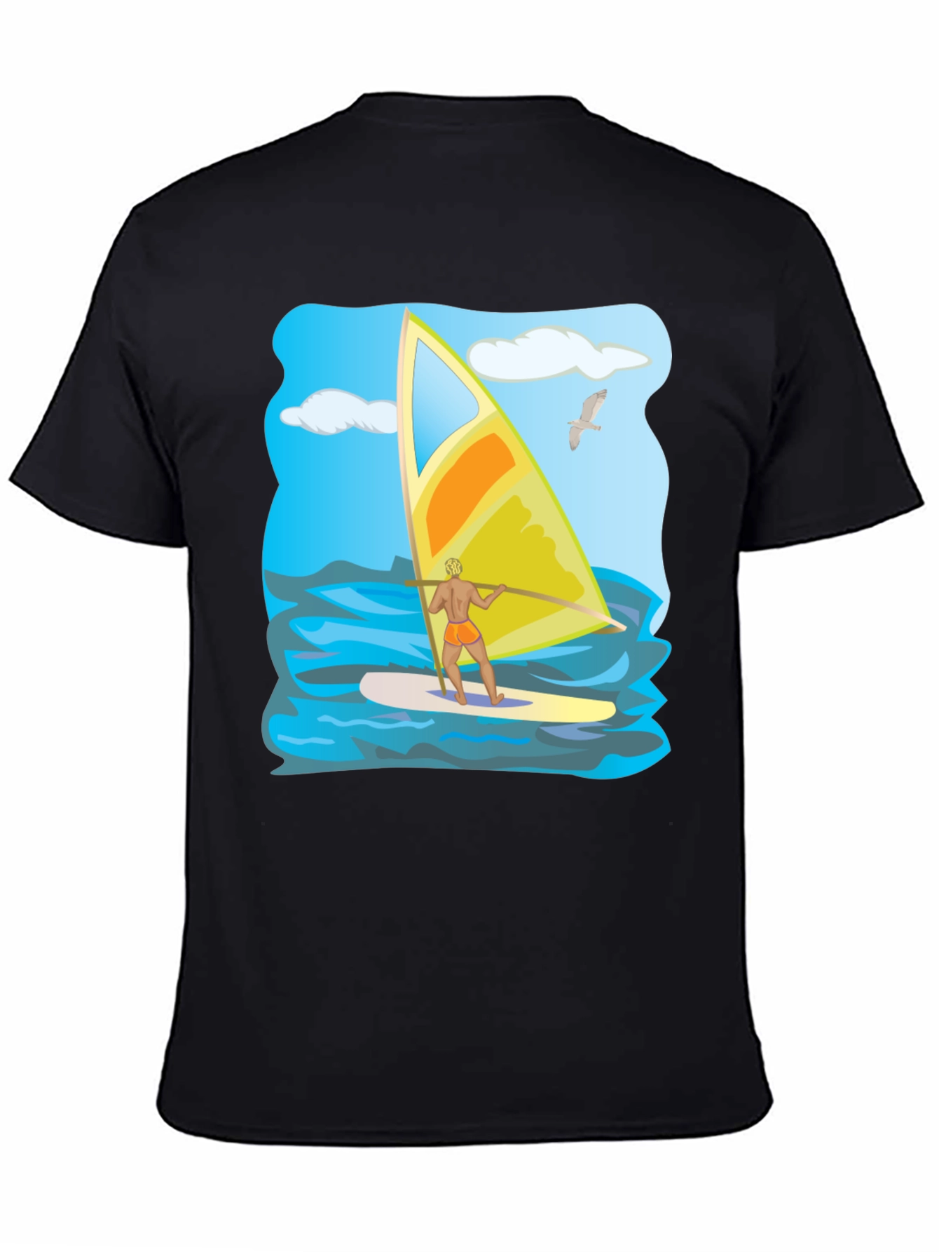 Windsurfing Graphic T-Shirt: Black Cotton Tee