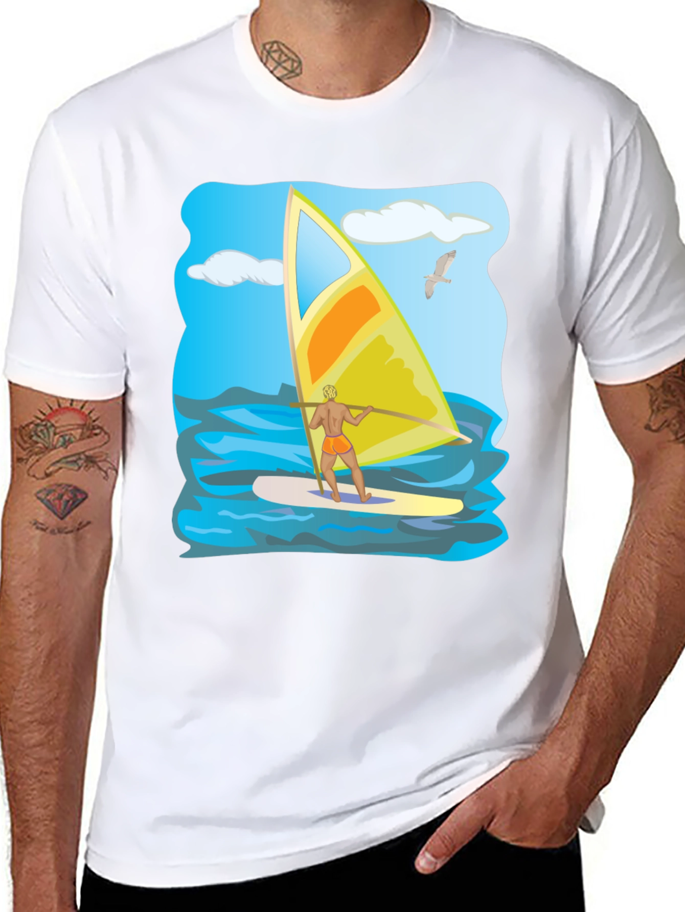 Windsurfing Graphic T-Shirt: Black Cotton Tee