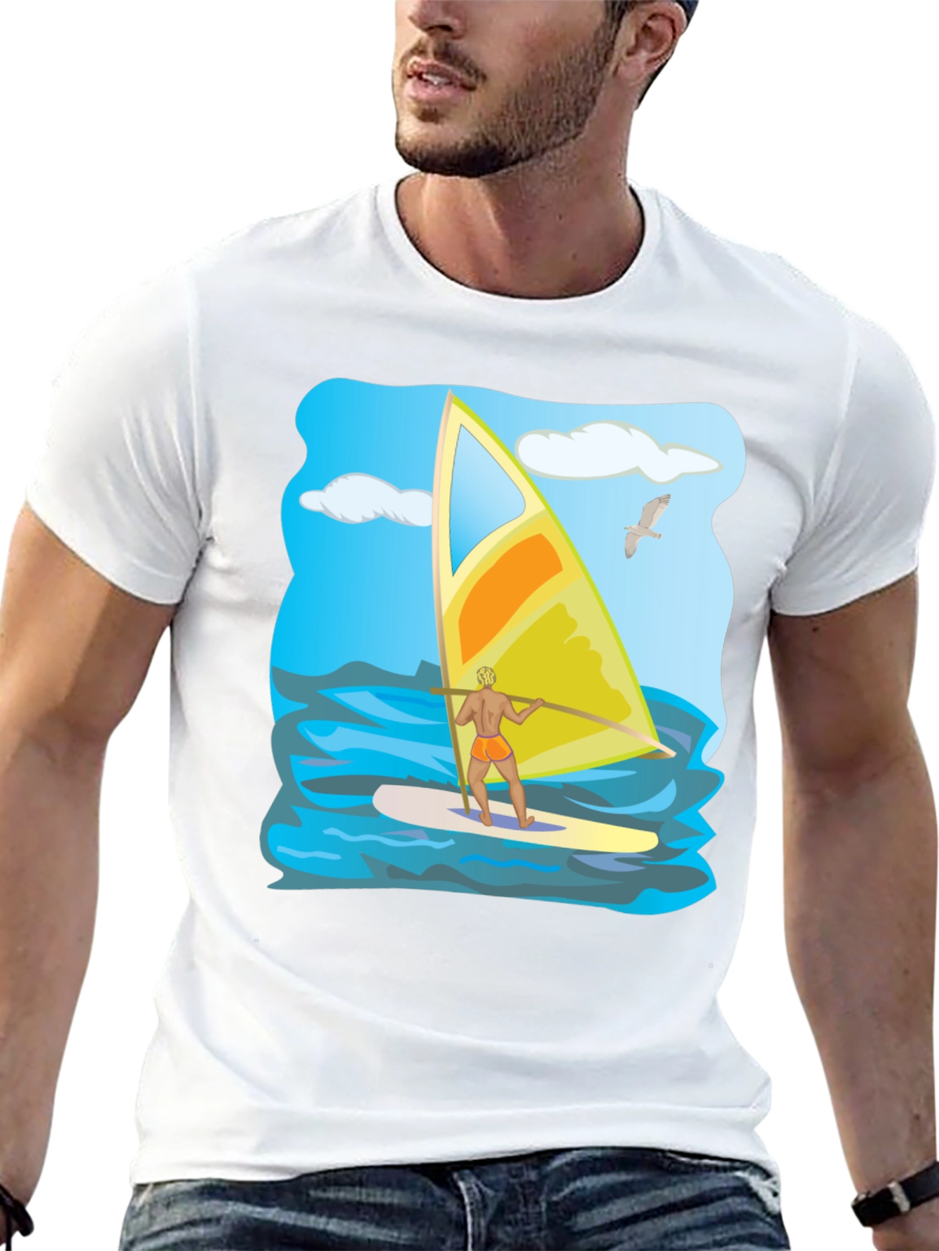Windsurfing Graphic T-Shirt: Black Cotton Tee