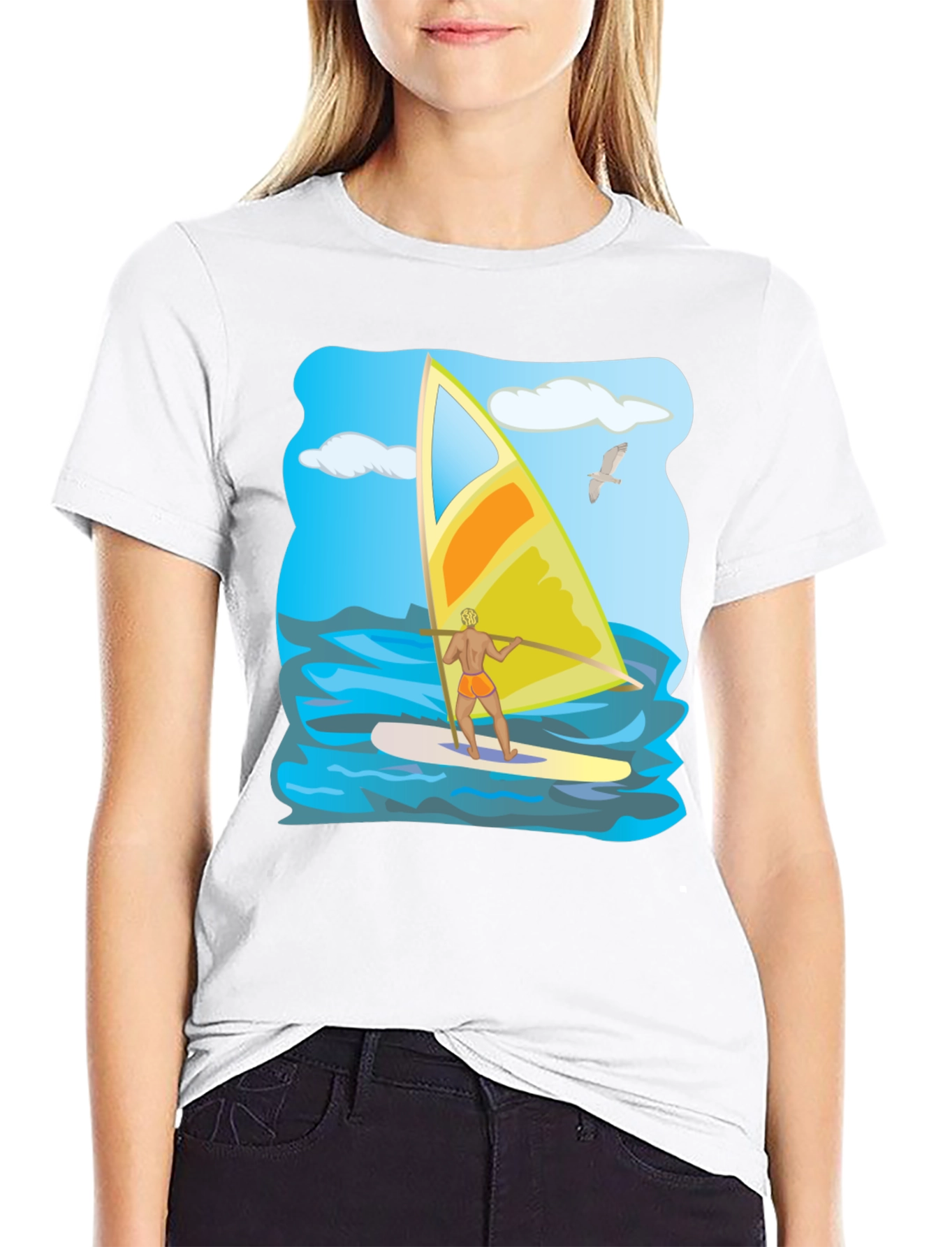 Windsurfing Graphic T-Shirt: Black Cotton Tee