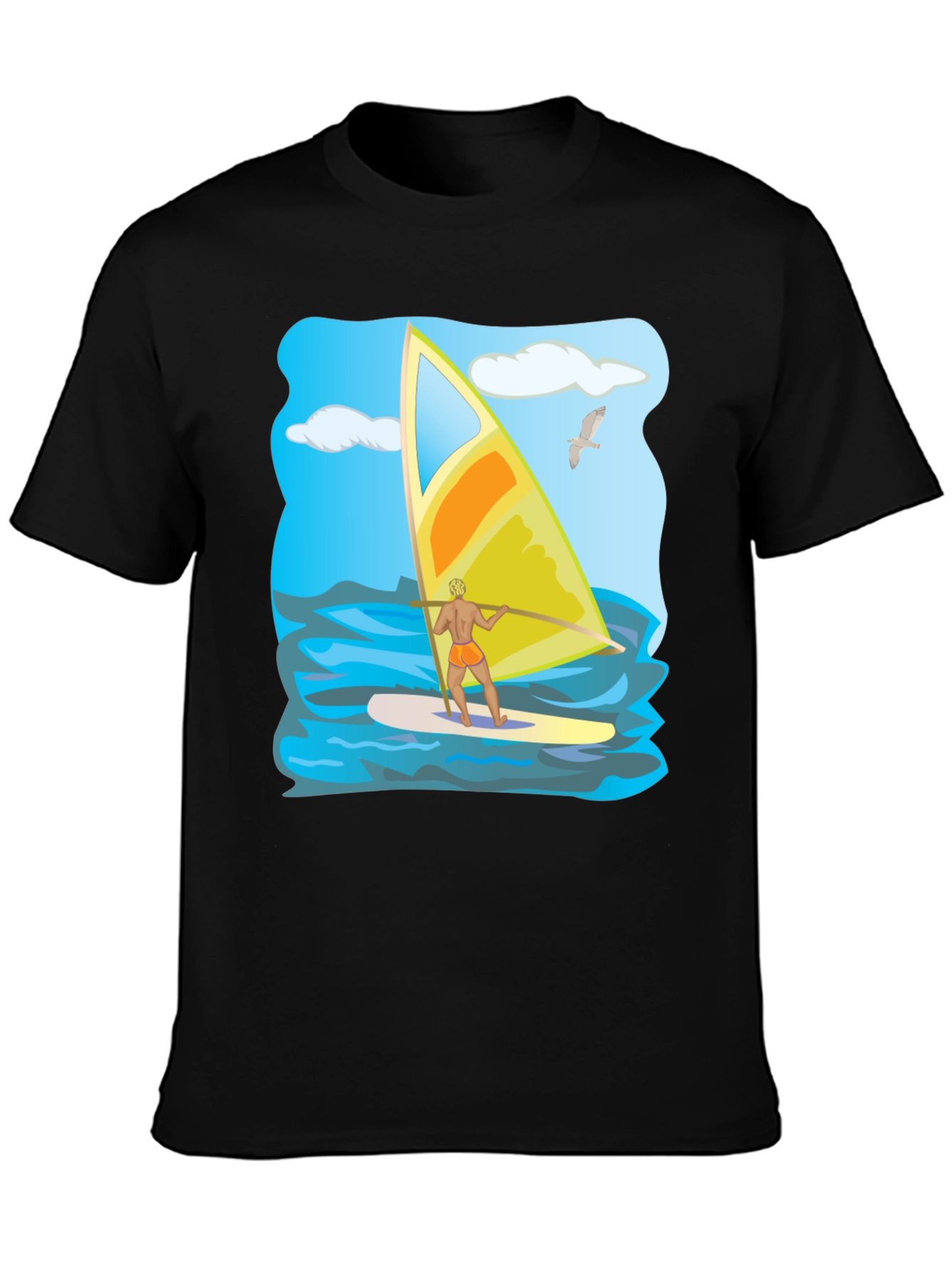 Windsurfing Graphic T-Shirt: Black Cotton Tee