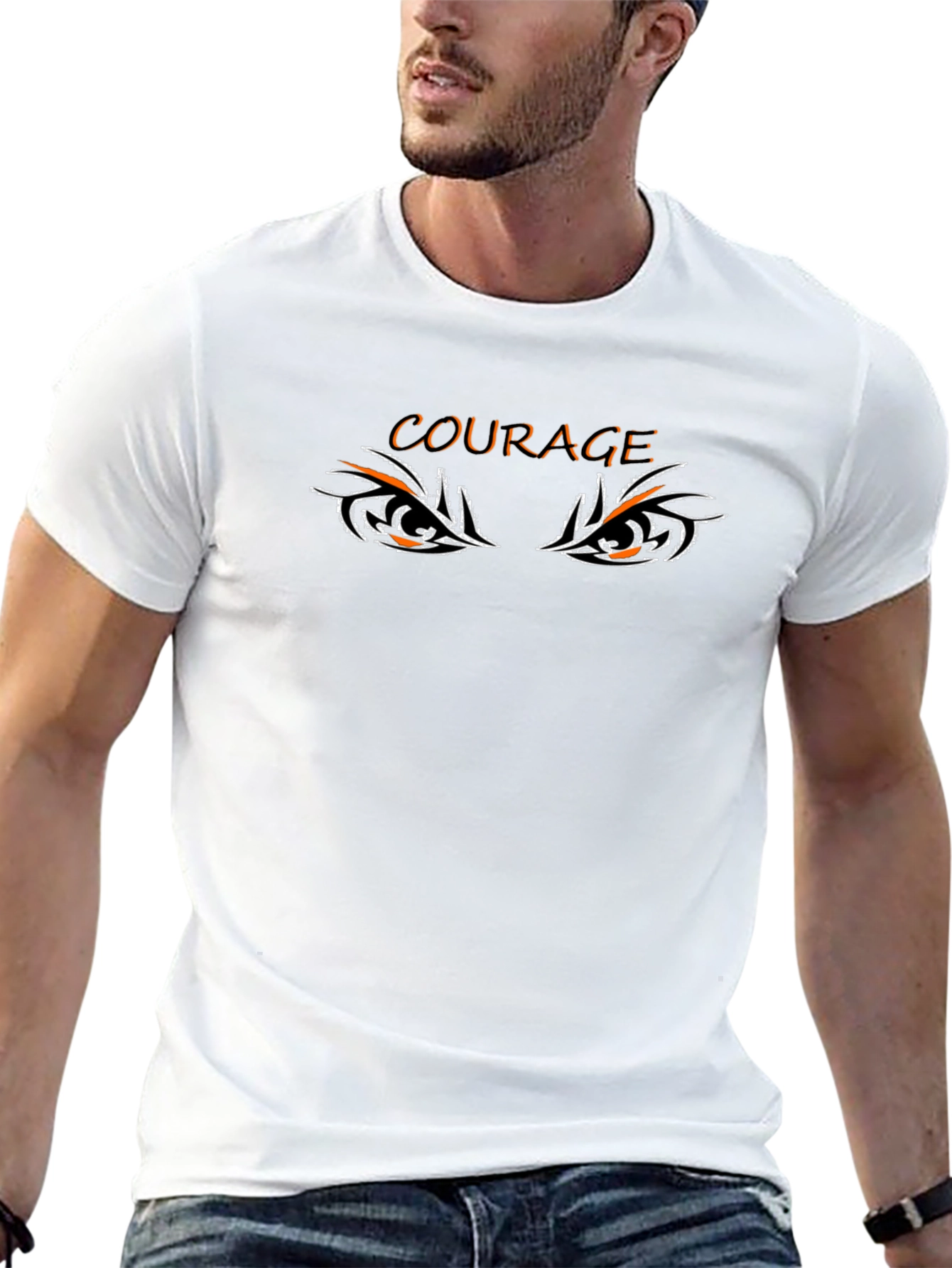 Courage Graphic Print Crew Neck Black T-Shirt