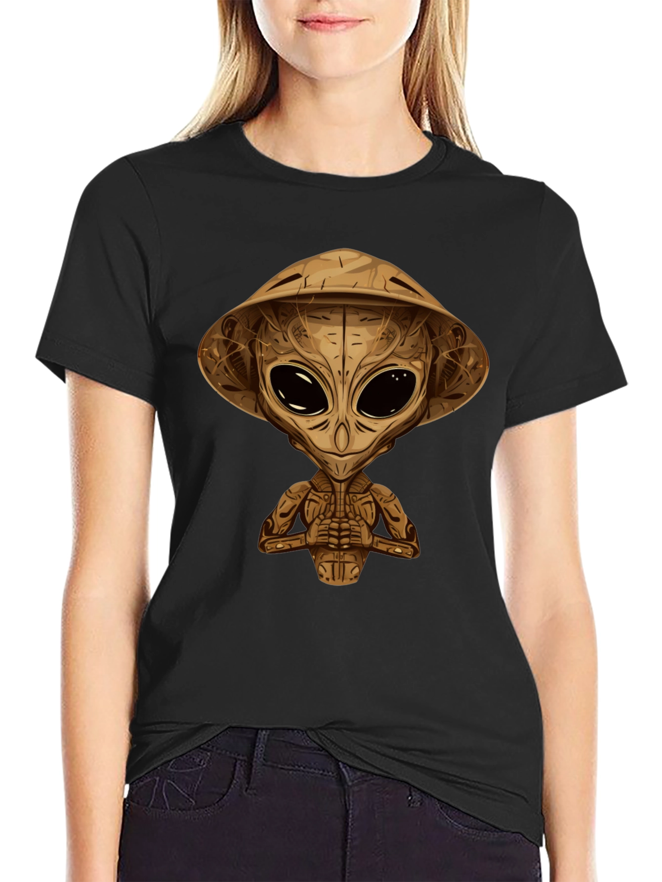 Alien Samurai Graphic Tee - Black Cotton T-Shirt