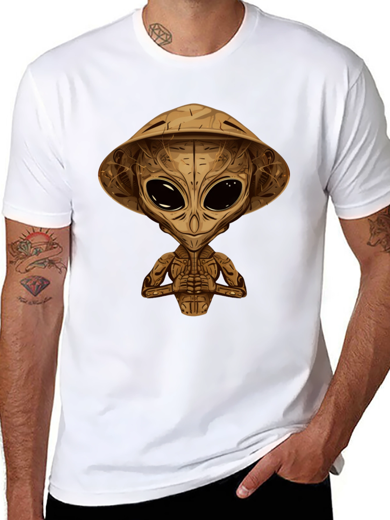 Alien Samurai Graphic Tee - Black Cotton T-Shirt