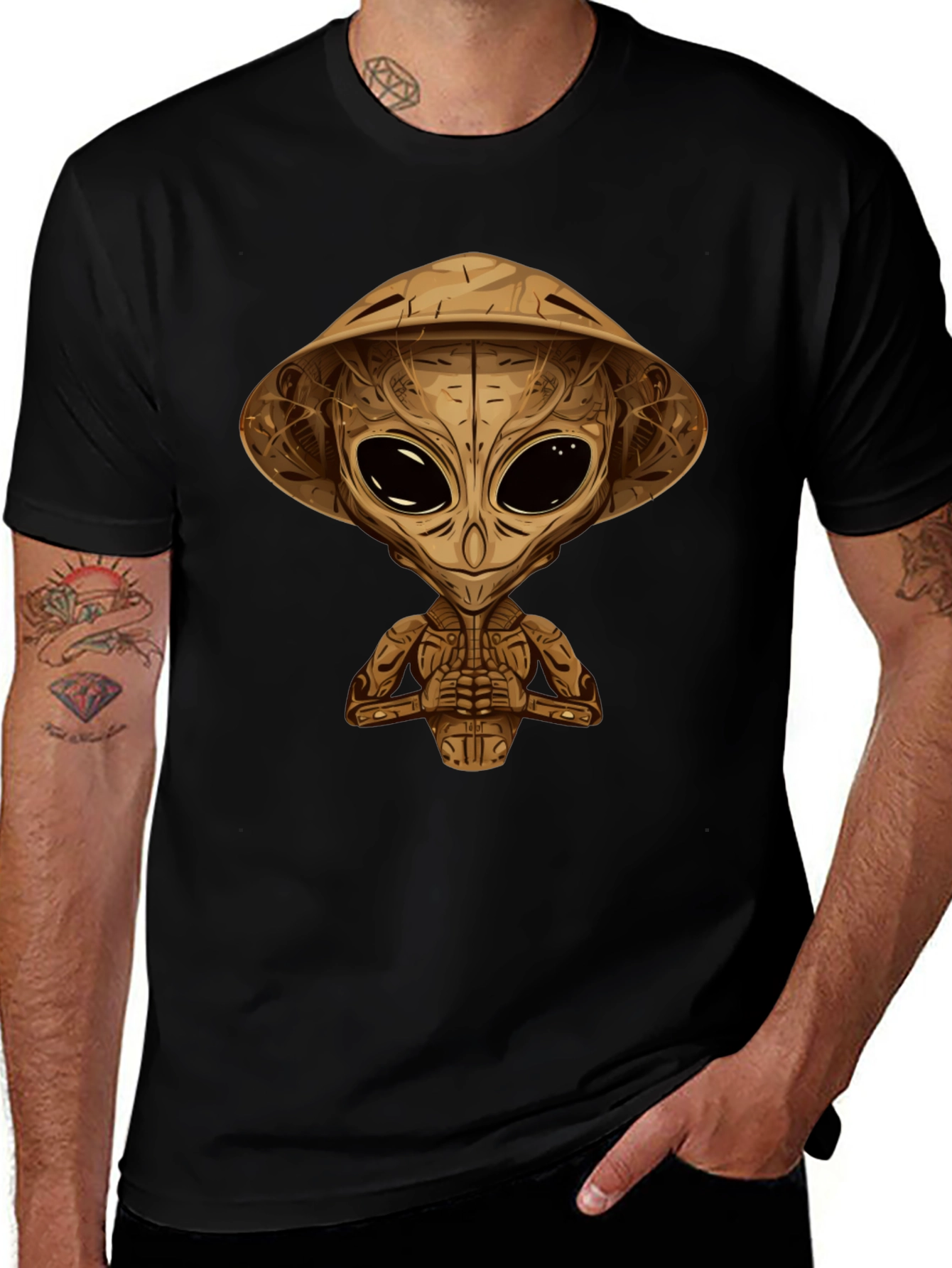 Alien Samurai Graphic Tee - Black Cotton T-Shirt