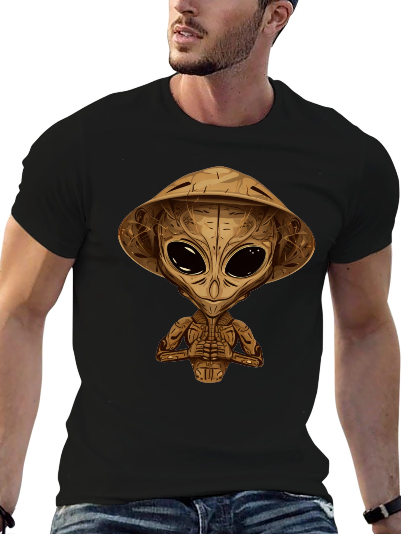 Alien Samurai Graphic Tee - Black Cotton T-Shirt