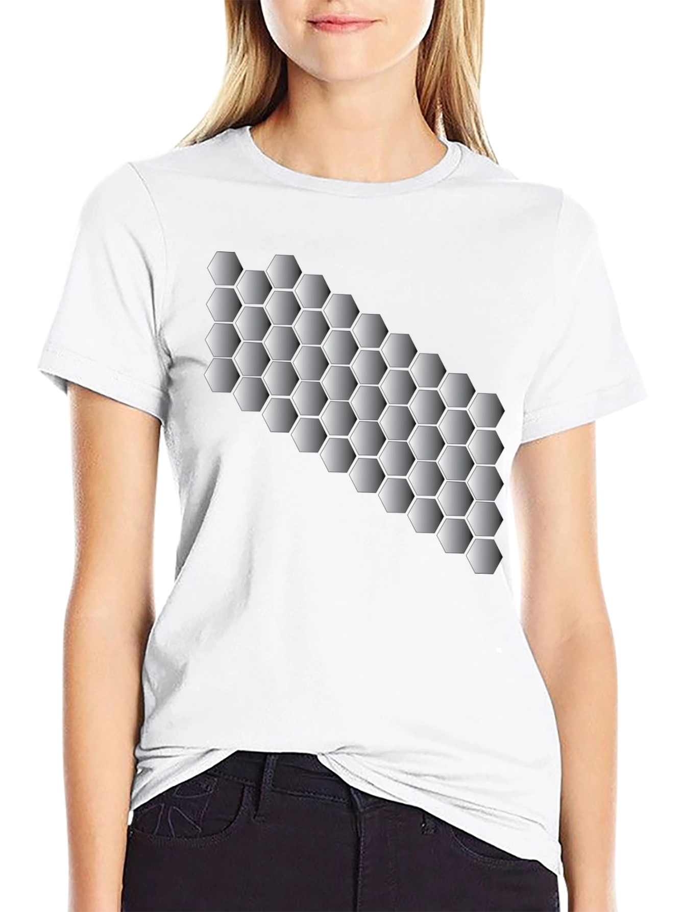 Geometric Hexagon Pattern Black T-Shirt