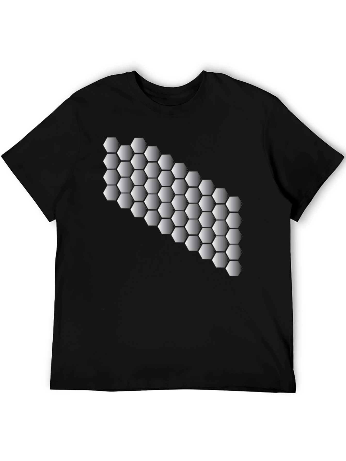 Geometric Hexagon Pattern Black T-Shirt