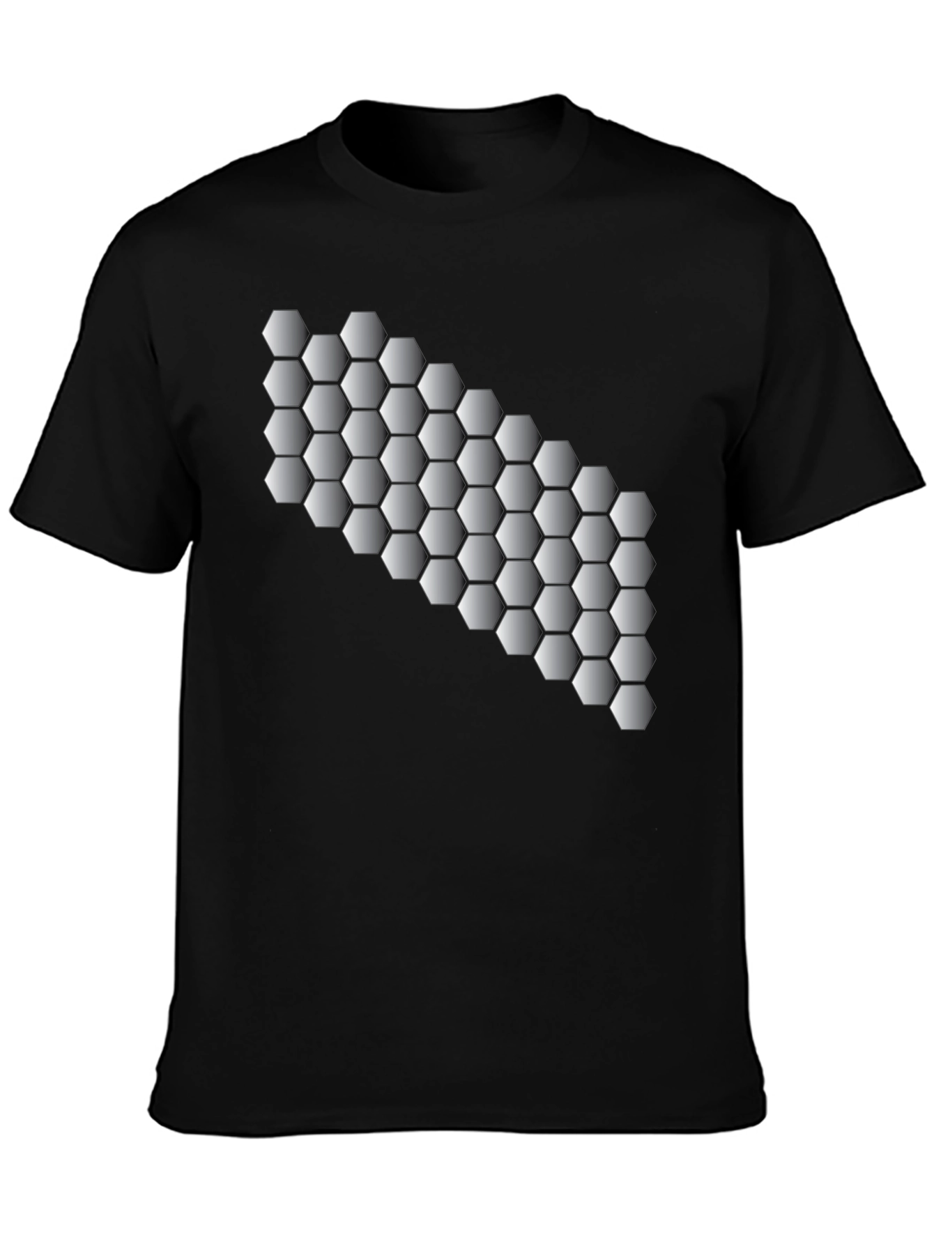 Geometric Hexagon Pattern Black T-Shirt