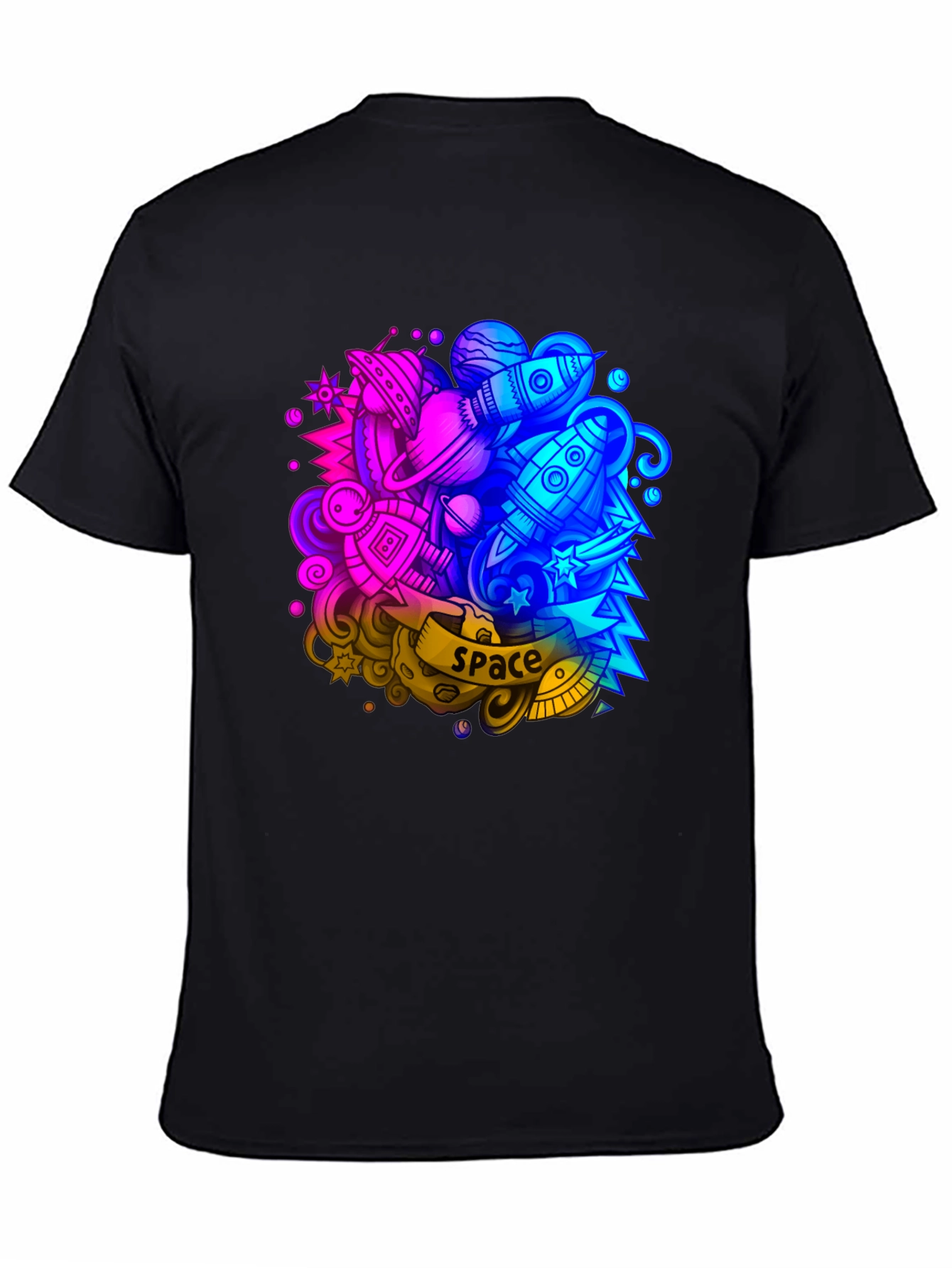 Space Graphic Print Black T-Shirt