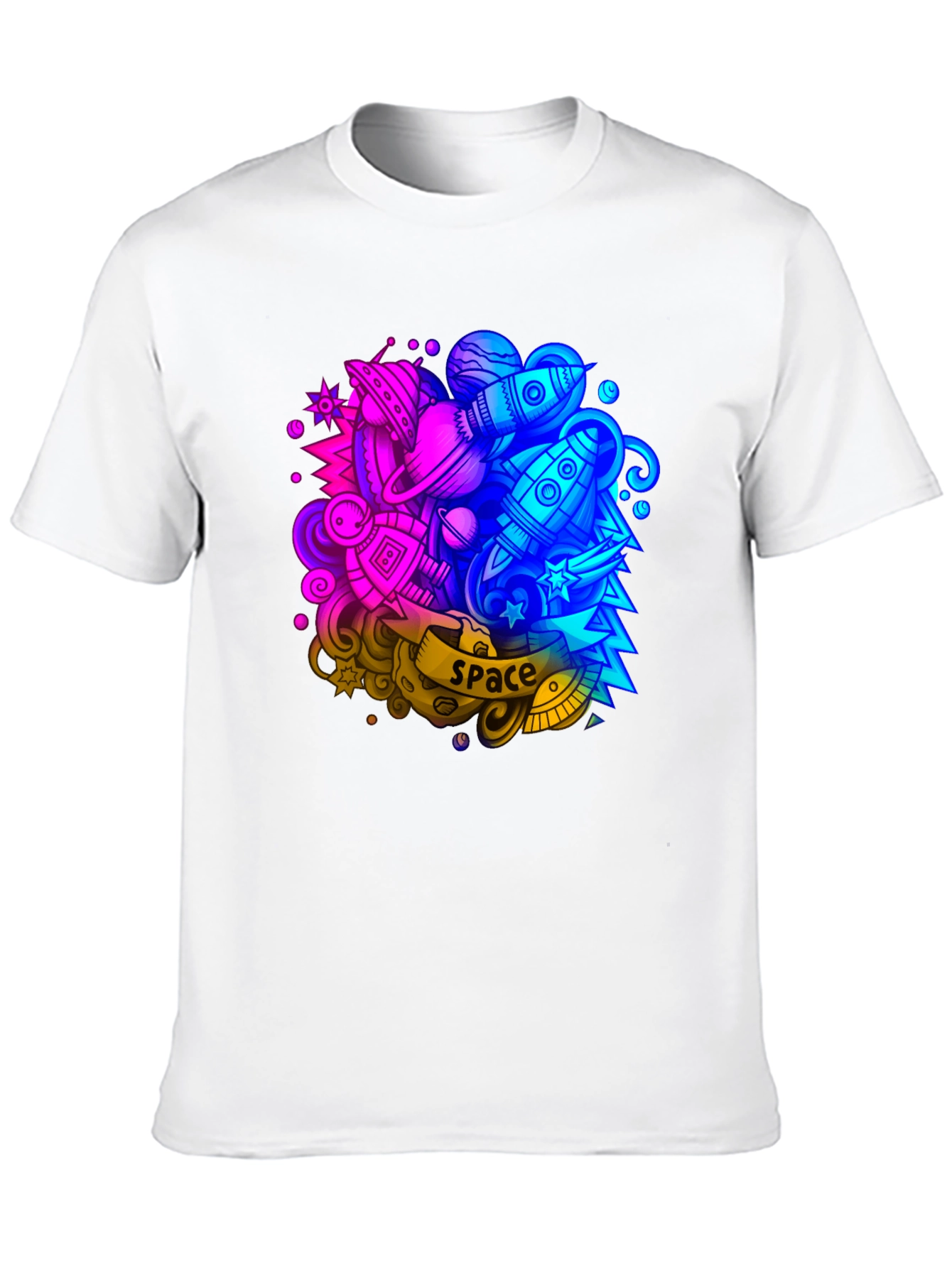 Space Graphic Print Black T-Shirt