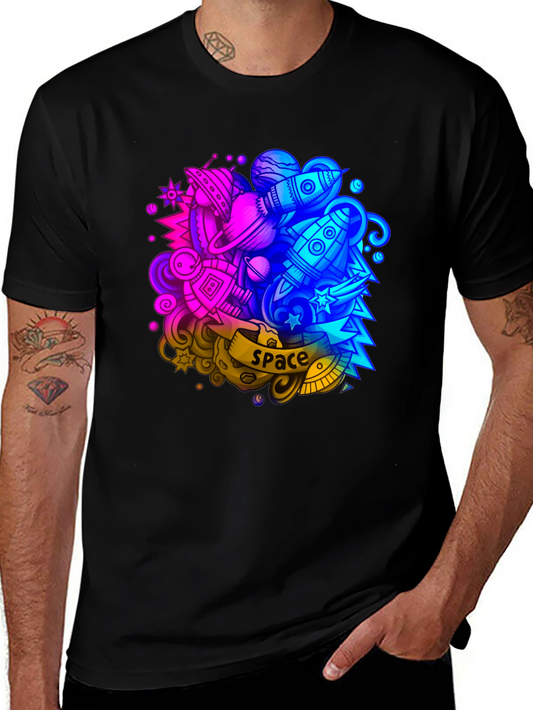 Space Graphic Print Black T-Shirt