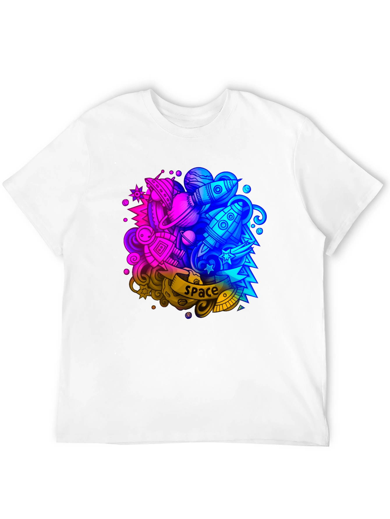 Space Graphic Print Black T-Shirt