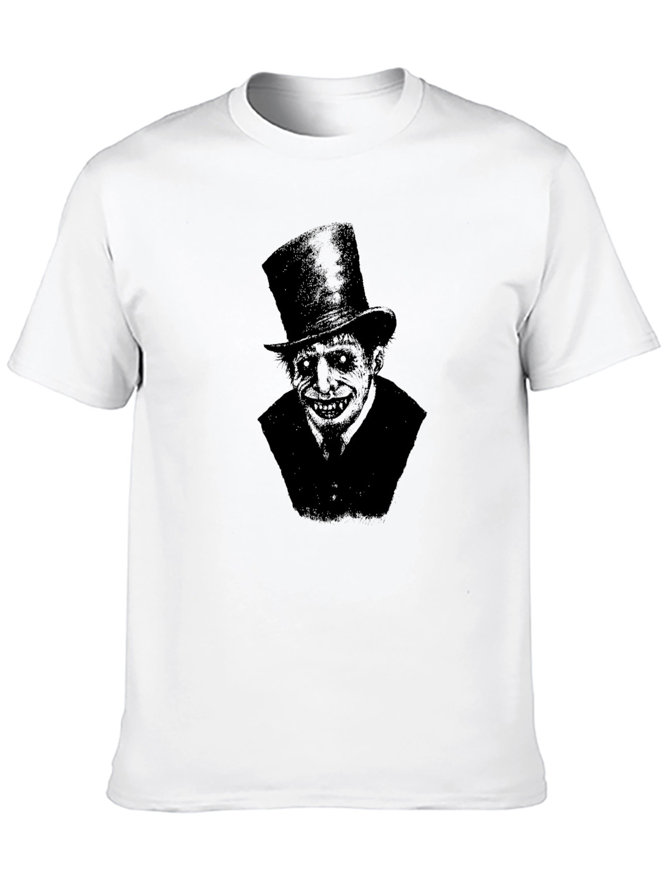 Creepy Top Hat Man Graphic Print Black T-Shirt