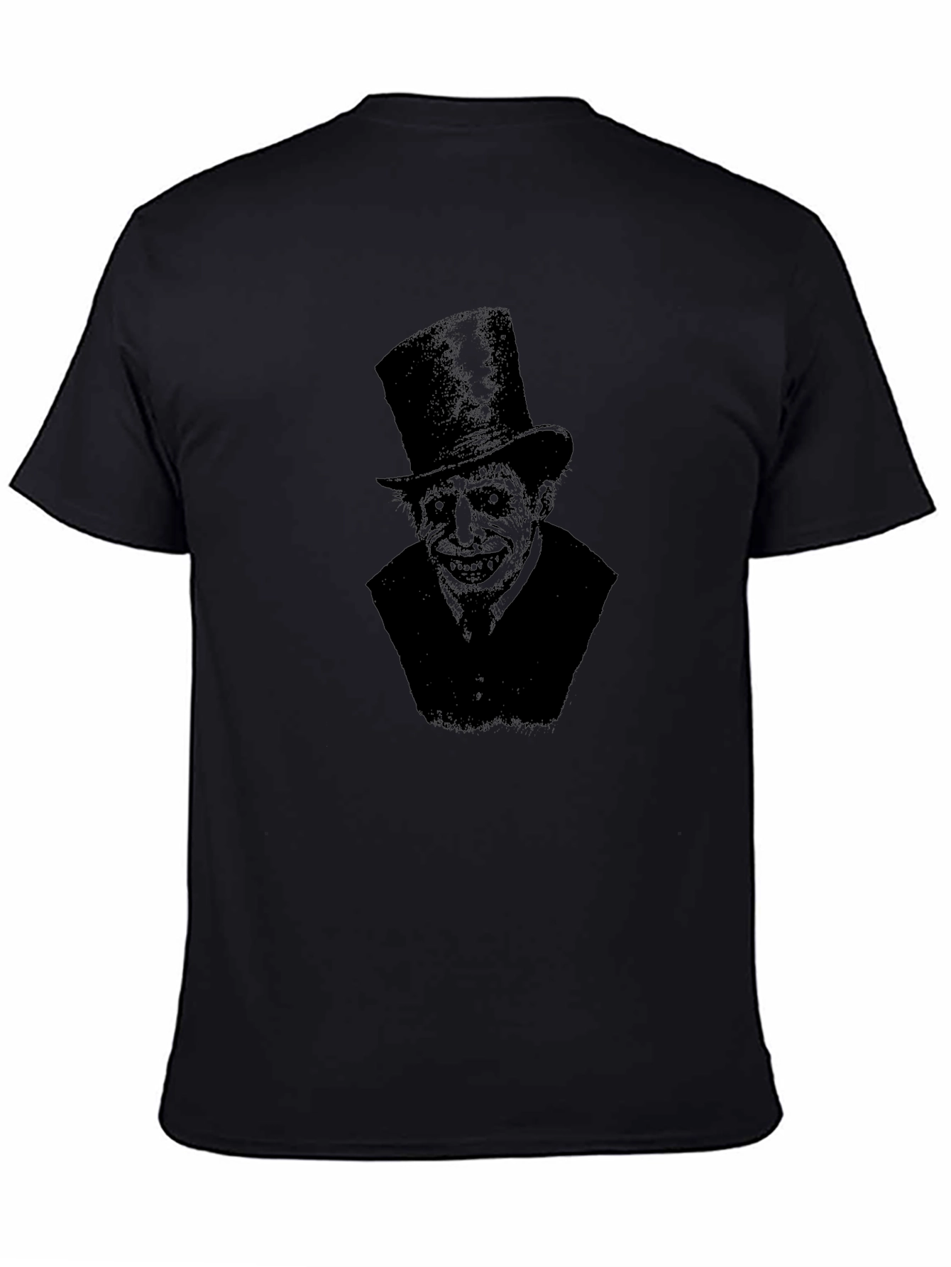 Creepy Top Hat Man Graphic Print Black T-Shirt