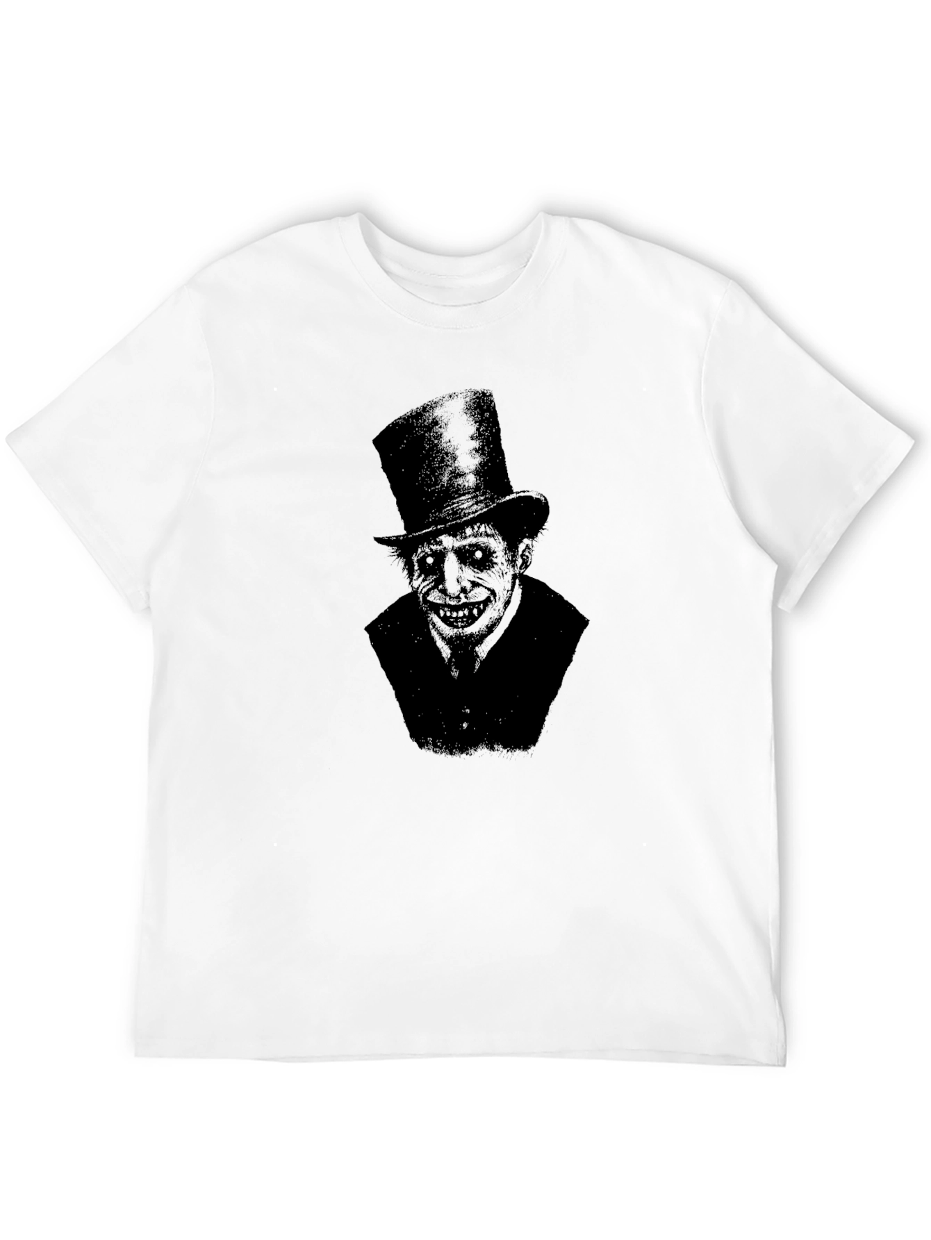Creepy Top Hat Man Graphic Print Black T-Shirt