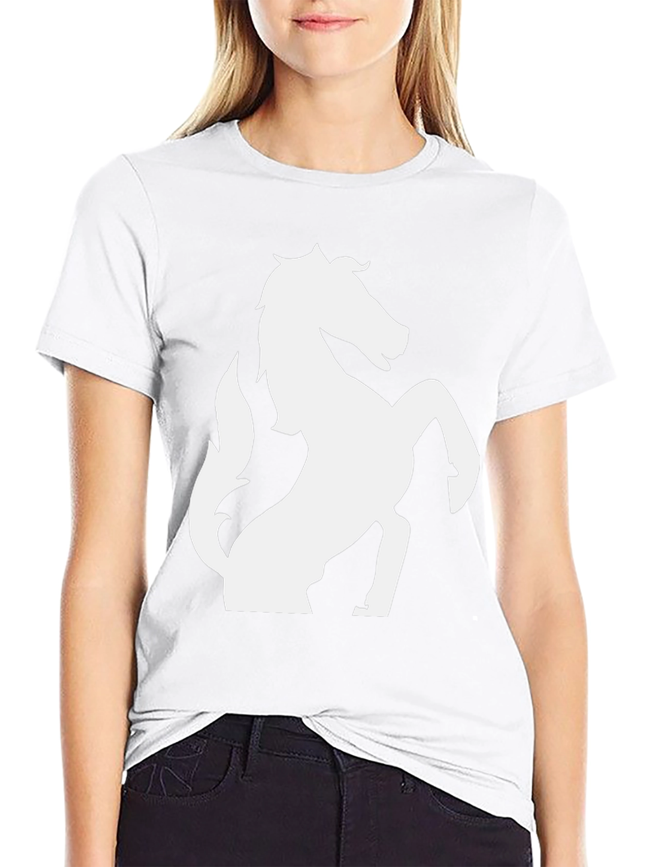 Black T-Shirt with White Horse Graphic