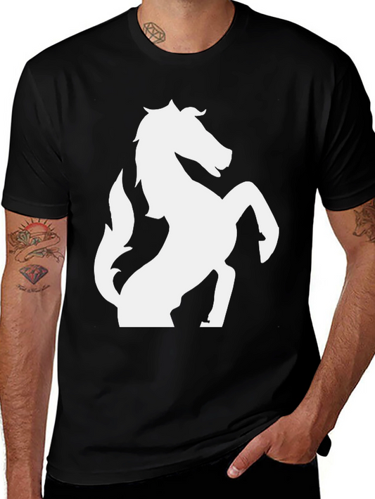 Black T-Shirt with White Horse Graphic