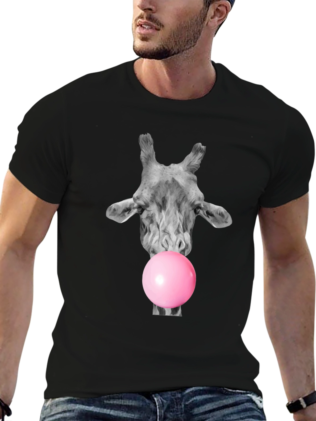 Giraffe Bubblegum T-Shirt - Black Cotton Tee