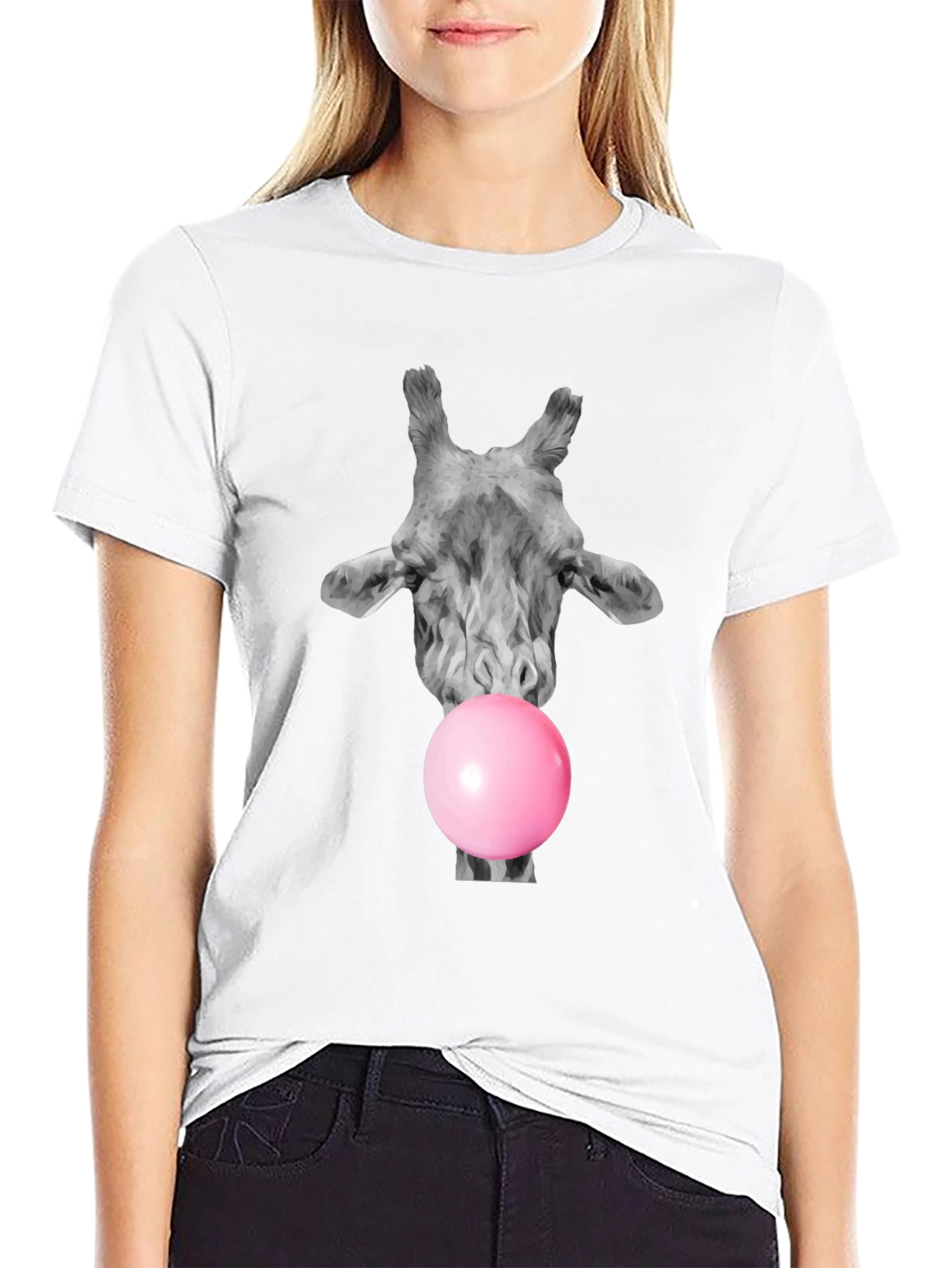 Giraffe Bubblegum T-Shirt - Black Cotton Tee