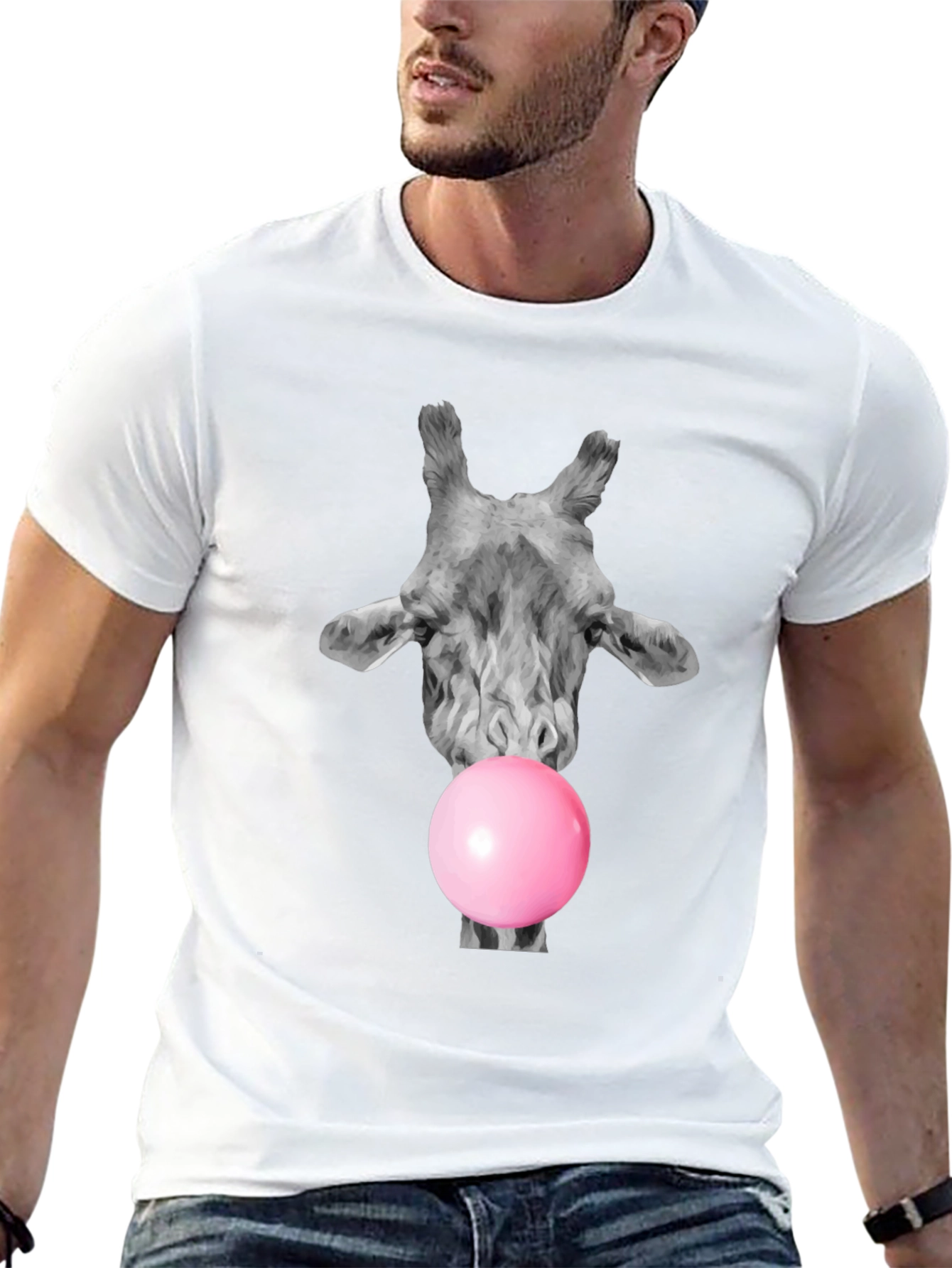 Giraffe Bubblegum T-Shirt - Black Cotton Tee