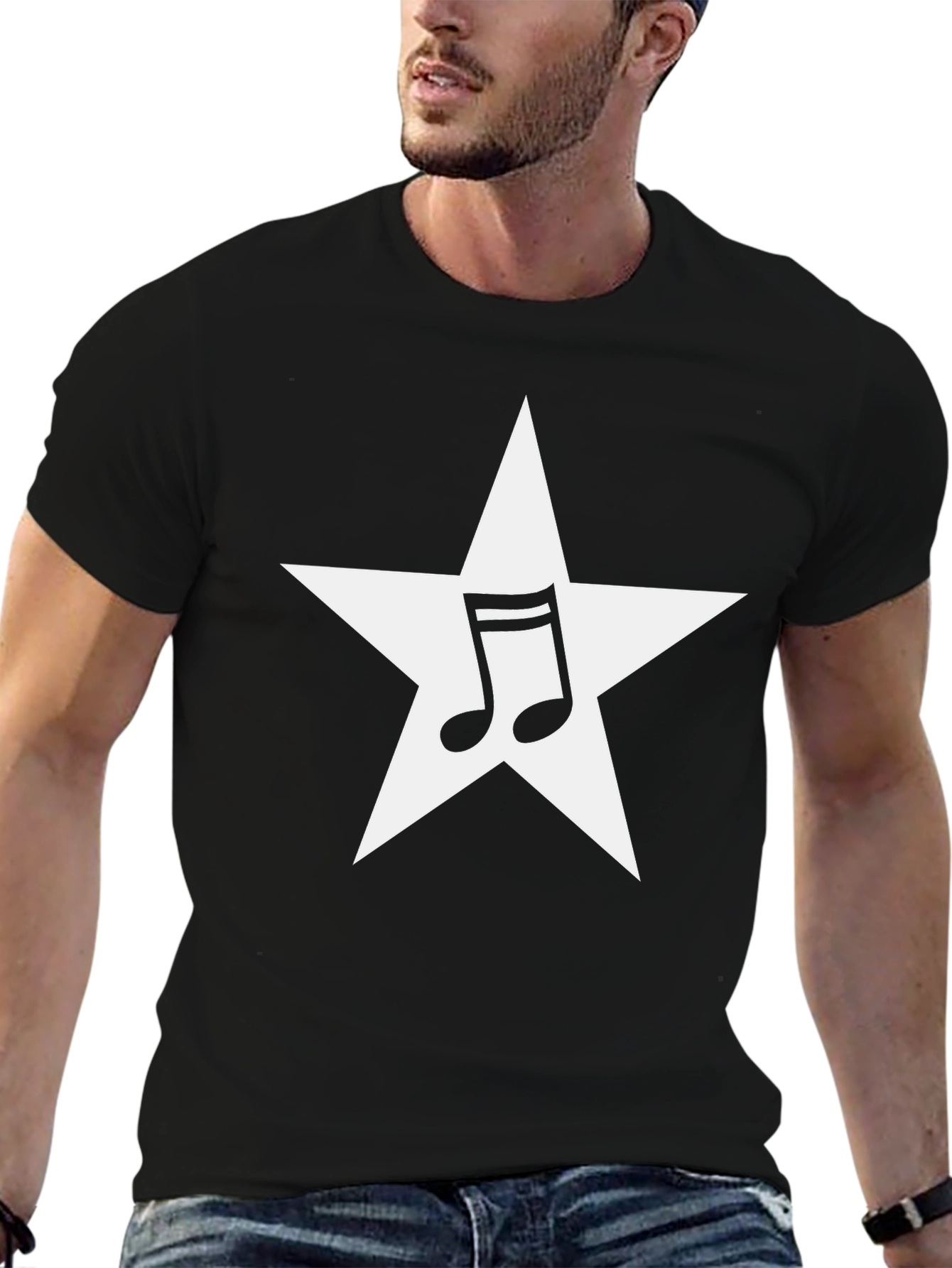 Star Music Note Graphic Tee - Black